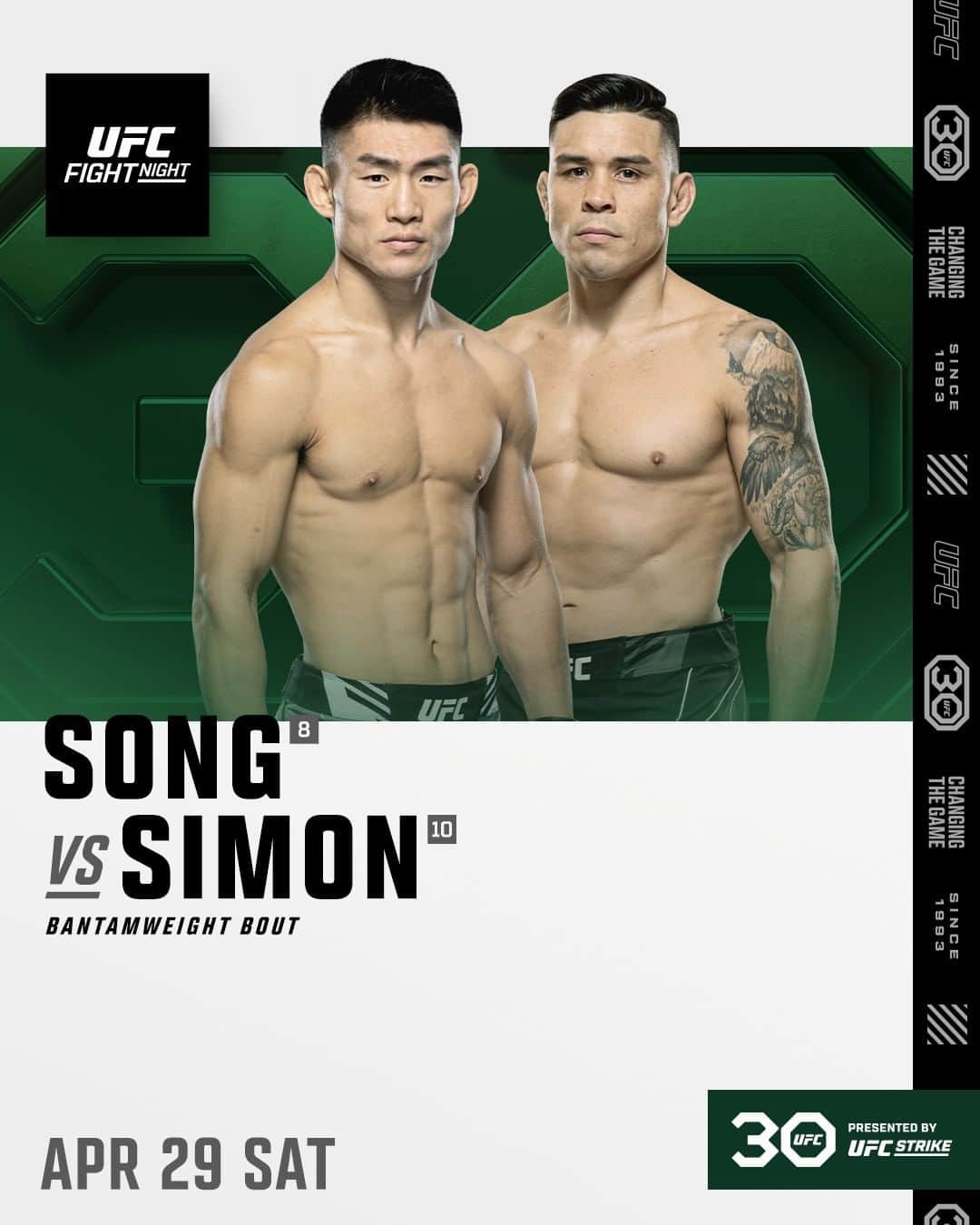 UFCさんのインスタグラム写真 - (UFCInstagram)「BREAKING: We have a bantamweight barn burner stepping into the main event spotlight next Saturday, April 29th! 🔥  @YadongSong and @RickySimonUFC go head-to-head for #UFCVegas72!」4月18日 11時30分 - ufc