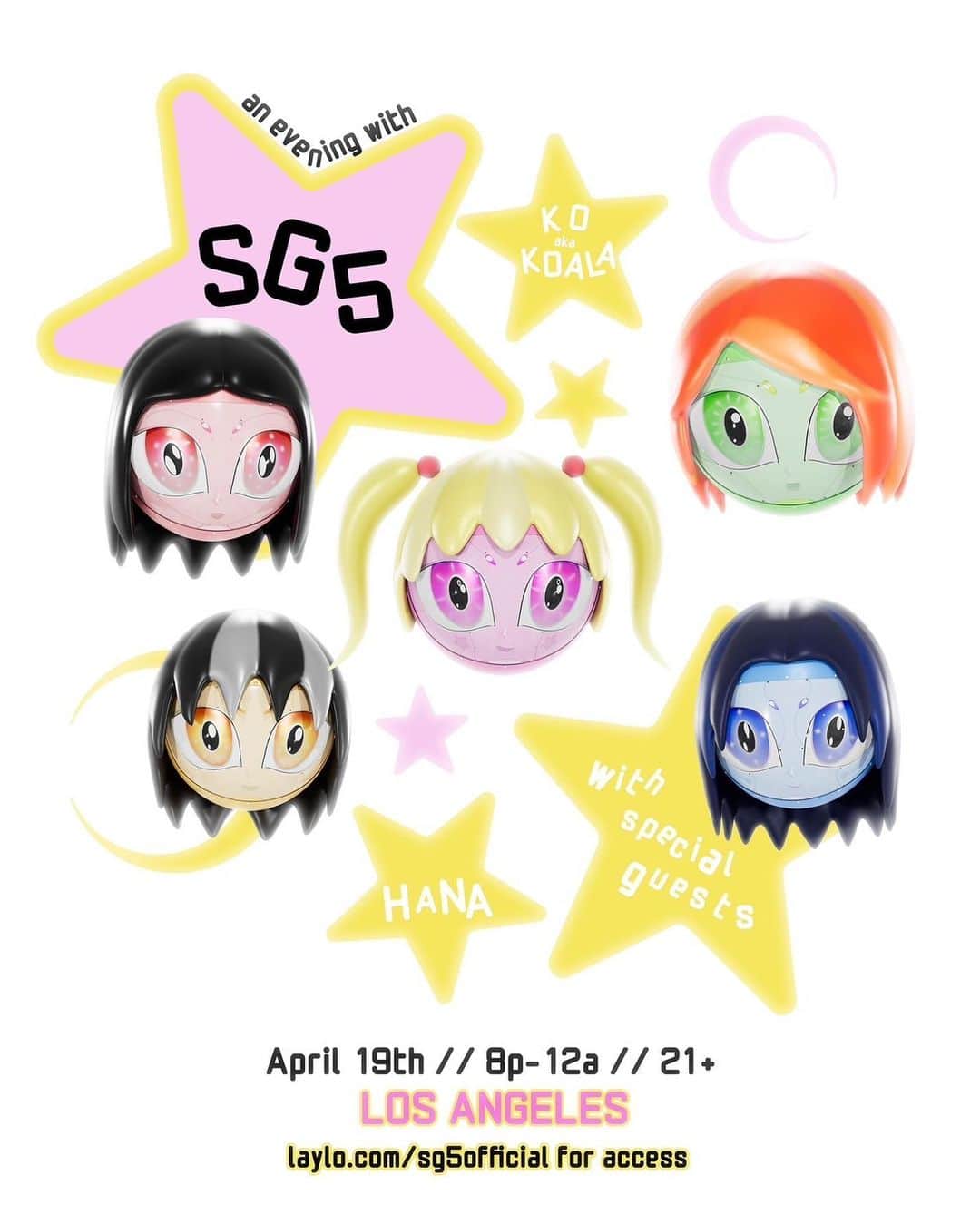 MIYUUのインスタグラム：「🌙✨An Evening With SG5✨🌙 Our first event. Wednesday, Apr 19  INVITE IS NOT TRANSFERABLE  Party with intergalactic pop supergroup SG5 ⭐️  DJ sets, special performances, gifting, photo-booth and more!」