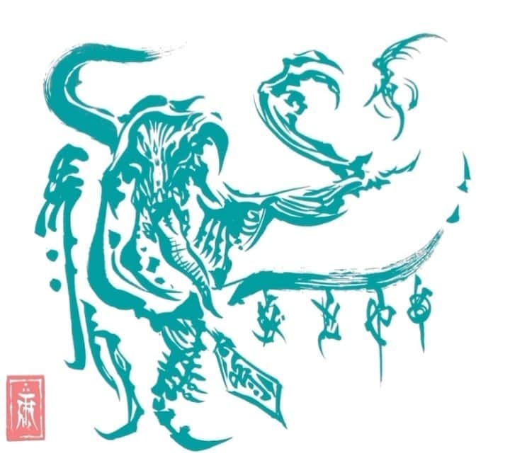 のインスタグラム：「70。旅人を護る界人。#動く筆練習 #ライブドローイング　#dragon #monster  #sketch #japan  #creature  #fairy  #drawing  #illustration」