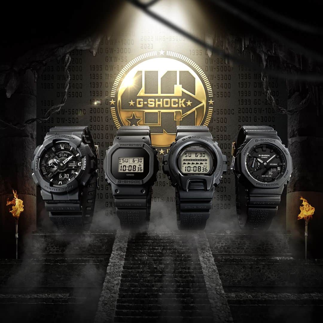 のインスタグラム：「G-SHOCK 40th Anniversary REMASTER BLACK   次なる40周年アニバーサリーモデル「REMASTER BLACK」シリーズをご紹介。マイルストーンや石碑をイメージし、過去40年間に登場した歴代のモデル名をホットスタンプでバンドに刻印。オールブラックで仕上げた限定モデルです。また、DWE-5657にはDW-5700の交換用ベゼルを同梱。1つのモデルで2つの定番デザインが楽しめる仕様になっています。発売は5月13日(土)、お楽しみに。  Introducing the next 40th anniversary model “REMASTER BLACK” series finished in all black. The name of each iconic G-SHOCK introduced over the past 40 years is hot-stamped onto the band like that of a milestone or a stone monument. The DWE-5657 also includes a replacement bezel for the DW-5700, allowing users to enjoy two classic designs in one model. Coming soon in next month.  DWE-5657RE-1JR DW-6640-RE-1JR GA-2140RE-1AJR GA-114RE-1AJR  #g_shock #gshock40th #40th #anniversary #remasterblack #dwe5657 #dw6640 #ga2140 #ga114 #40周年 #fashion #watchoftheday」