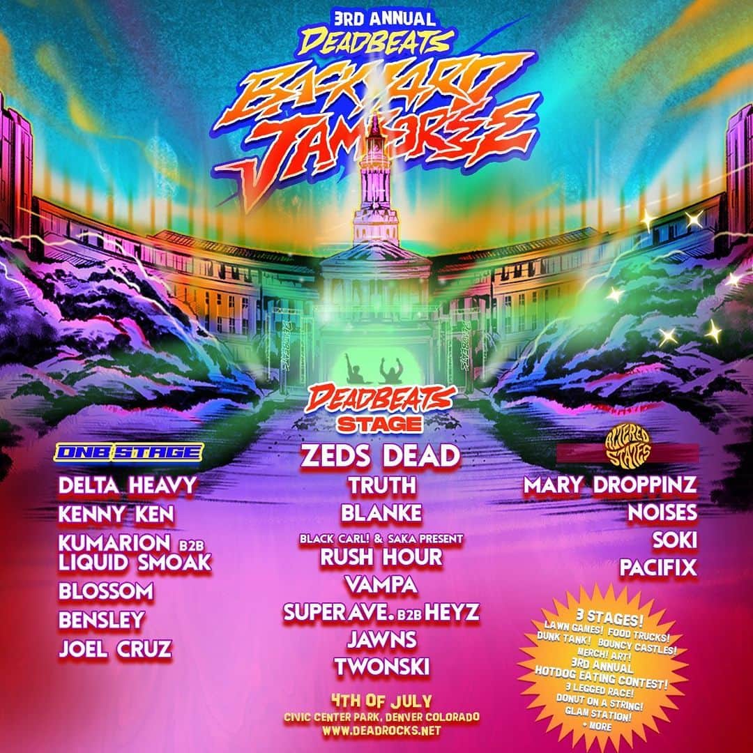 Zeds Deadのインスタグラム：「3 Stages for you to get wild at this years Deadbeats Backyard Jamboree on July 4th in Denver! 🇺🇸💥🌭」