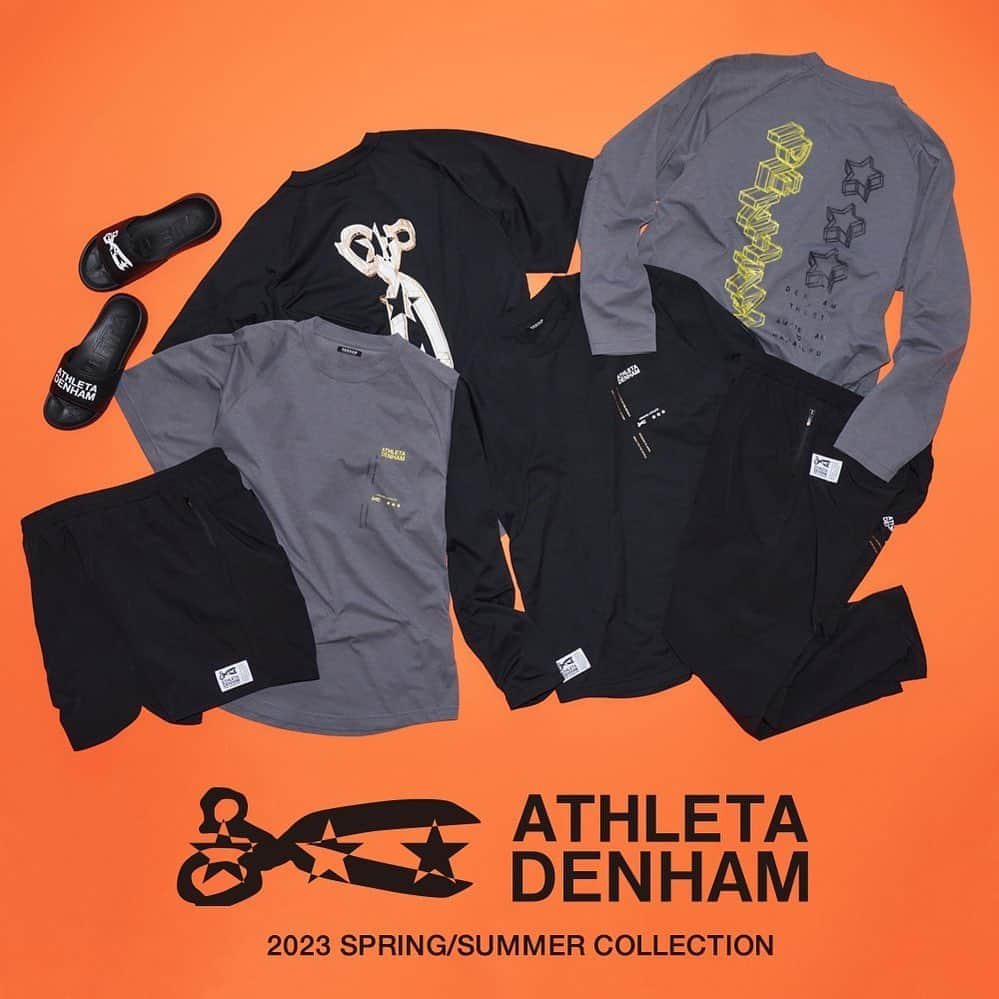 ATHLETAのインスタグラム：「・・・  ATHLETAとオランダ・アムステルダム生まれの “DENHAM”の3度目となる コラボレーションアイテムが発売されます！  お馴染みATHLETAオリジナル素材を使用した ブラックと新色チャコールカラーのカットソー  軽やかな着心地のショートパンツと、 フルレングスパンツ、そして初となるサンダル  DENHAMオリジナルのグラフィックも アップデートして登場いたします。  【発売⽇】2023年4⽉21⽇(⾦) 【展開店舗】DENHAM直営店舗、公式オンラインストア、正規取り扱い各店舗、ATHLETA HARAJUKU  #athleta #denham #denhamjapan #Orei #collaboration #アスレタ #デンハム #オーヘイ」