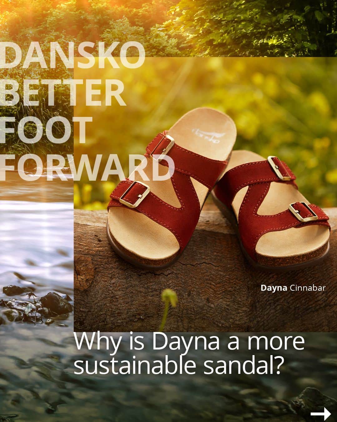 ダンスコのインスタグラム：「Why is Dayna a more sustainable sandal? 🤷‍♀️  Durable and less likely to end up in a landfill, @vibram's  lightweight Ecostep EVO outsole is made of 30% recycled rubber ♻️. The suede footbed cover, leather upper and lining are all made using chrome-free tanning, which results in less pollution, cleaner waste streams, and improved biodegradability 🌎  Shop our Dayna sandals, link in bio.  #danskofootwear #earthweek2023 #sustainablefootwear」