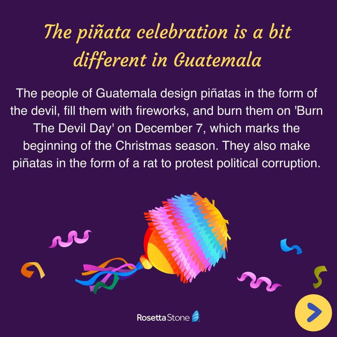 Rosetta Stoneさんのインスタグラム写真 - (Rosetta StoneInstagram)「Did you know that the #piñata likely originated in China? In honor of #NationalPinataDay, here are 9 interesting facts about #piñatas you might not know. ➡️」4月19日 0時11分 - rosettastone