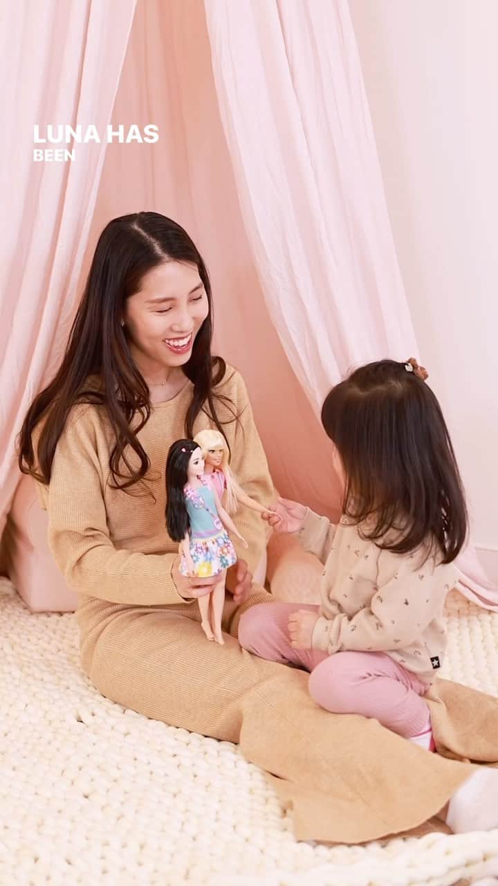 バービーのインスタグラム：「Introducing My First Barbie, a new Barbie designed for preschoolers like Luna. Soft to the touch, easy to dress, and a larger scale, it’s made for little hands and big imaginations. 💗 Available now in the Preschool aisle. 🎥 @chrishanxoxo」