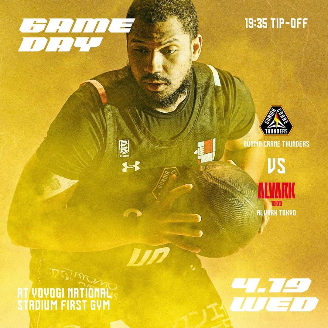 群馬クレインサンダーズのインスタグラム：「⚡️𝐆𝐀𝐌𝐄 𝐃𝐀𝐘⚡️  強豪 A東京との一戦🔥 10月に歓喜を味わった場所で、もう一度同じ戦いを⚡️  🆚#アルバルク東京 ⏰19:35 Tip Off 📍国立代々木競技場 第一体育館  🔽#バスケットLIVE で配信📡  https://is.gd/u1pYWh  #群馬クレインサンダーズ #ONE #Bリーグ」