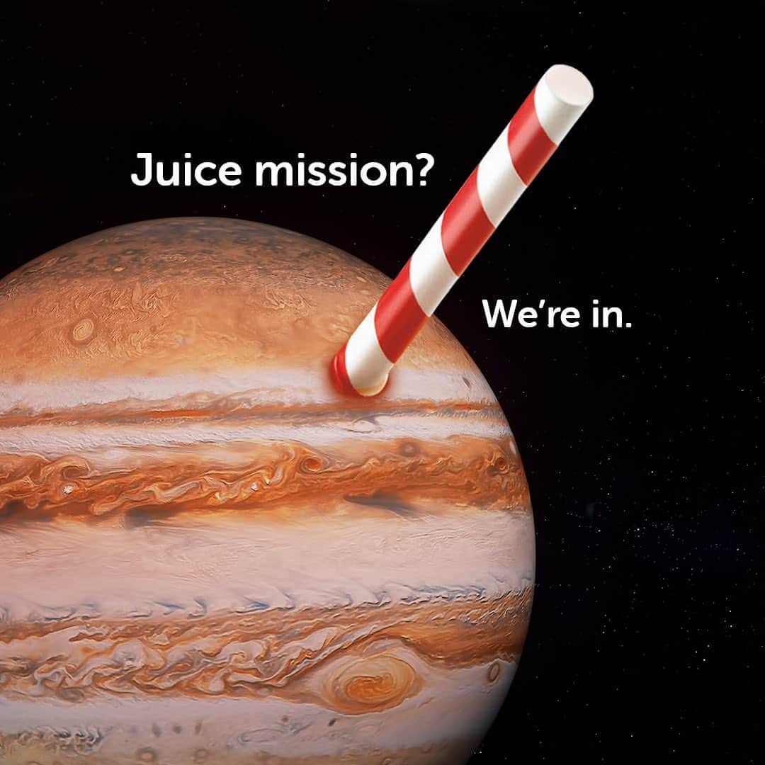 トロピカーナのインスタグラム：「From one juice to another, good luck on your mission, @europeanspaceagency and @nasa. If you do find juice inside Jupiter, we’ve got just the straw for the job. #juicemission #SipYourSunshine」