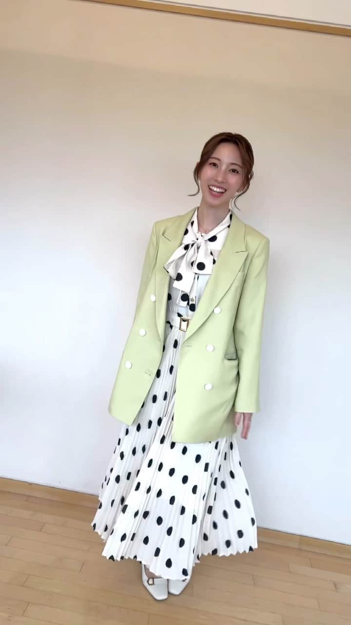 のインスタグラム：「. . 春のワンピース🌸  ジャケットは黄緑色に🍀昔からこんな色選びがちなんだよね🫣♡  @diagramofficial    #ワンピースコーデ  #ワンピ  #ジャケットコーデ  #ジャケット  #春服コーデ」