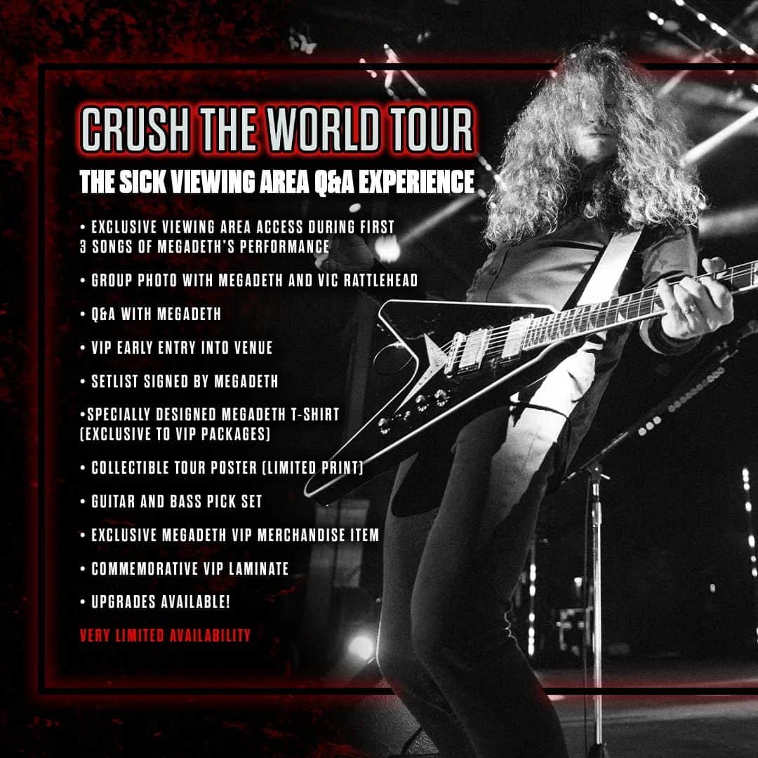 Megadethのインスタグラム：「CANADA! VIP Package UPGRADES have now become available for Abbotsford, BC 4/28, and Kelowna, BC 4/29! Hurry! tickets.onelivemedia.com/events/31902 (link in bio)」
