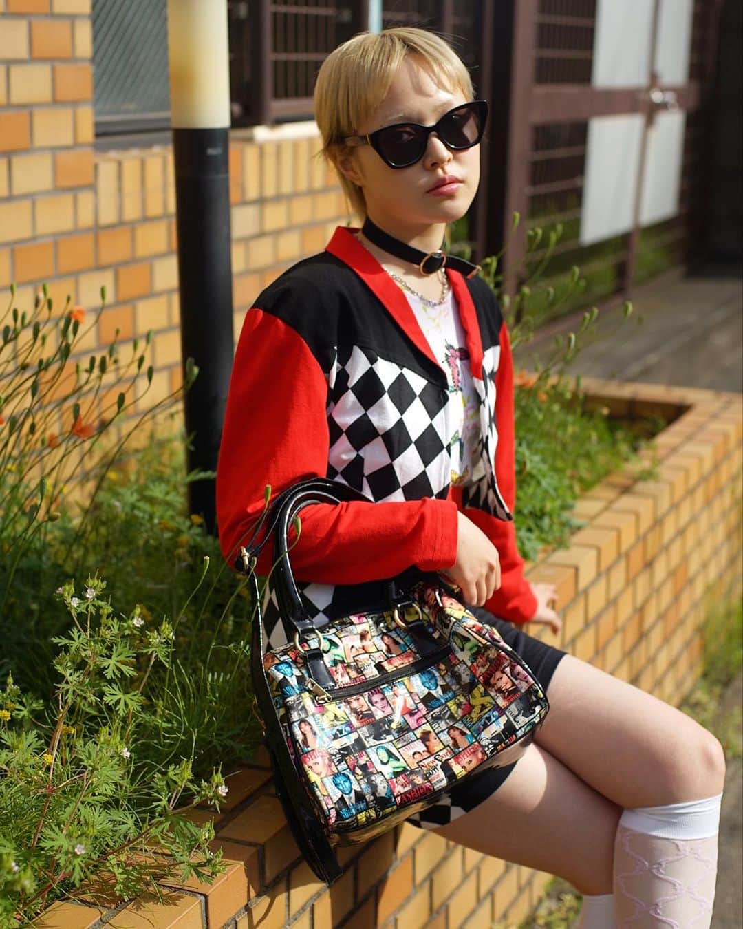 PUNK CAKEのインスタグラム：「🏁 new arrival 🏁 ☑︎ 80'S checker set-up ☑︎ butterfly top ☑︎ enamel magazine bag  Now on sale ➡︎ ONLINE STORE  model / @momooka_koyoi」