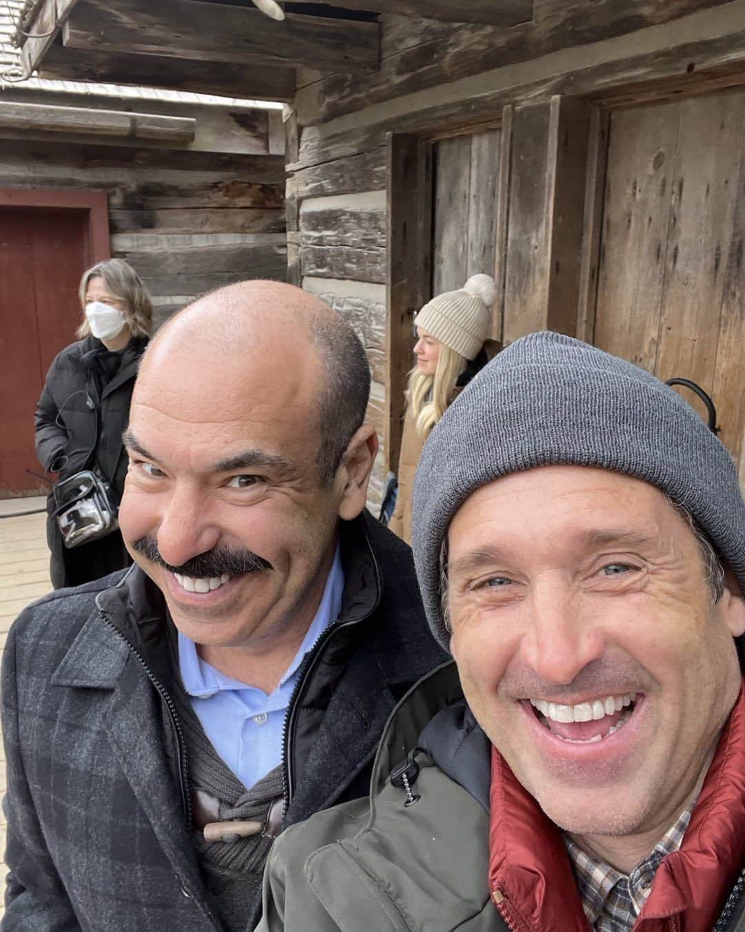 リック・ホフマンのインスタグラム：「All nose and teeth and me. 20 years later, and still busting balls, and lots of laughs. @patrickdempsey as our 2nd 1st AD..my kind of guy. #comradery #thanksgivingmovie #allwillbecarved」