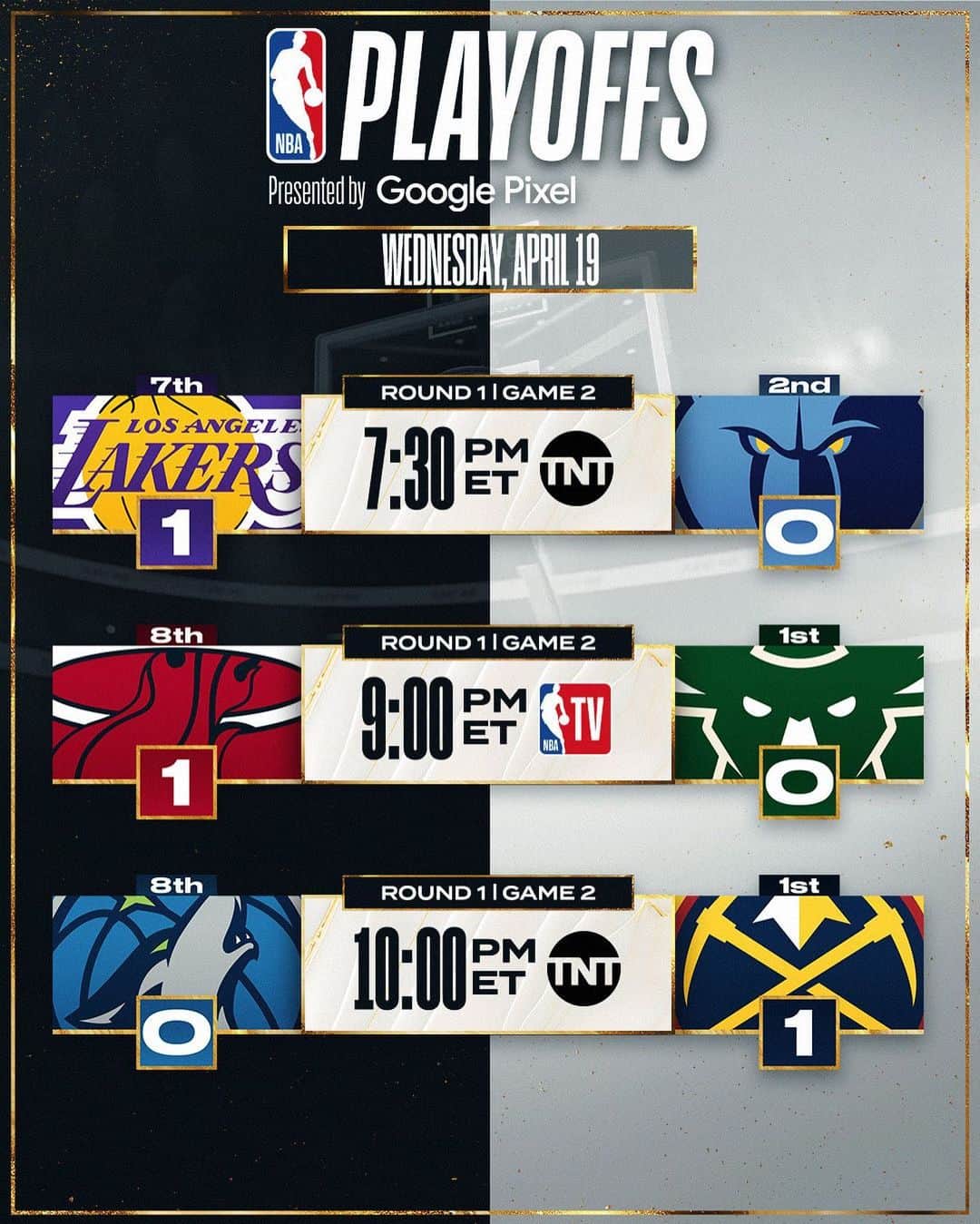 NBAさんのインスタグラム写真 - (NBAInstagram)「👀 tonight’s Game 2s on NBA TV & TNT!  #NBAPlayoffs presented by Google Pixel」4月19日 22時00分 - nba