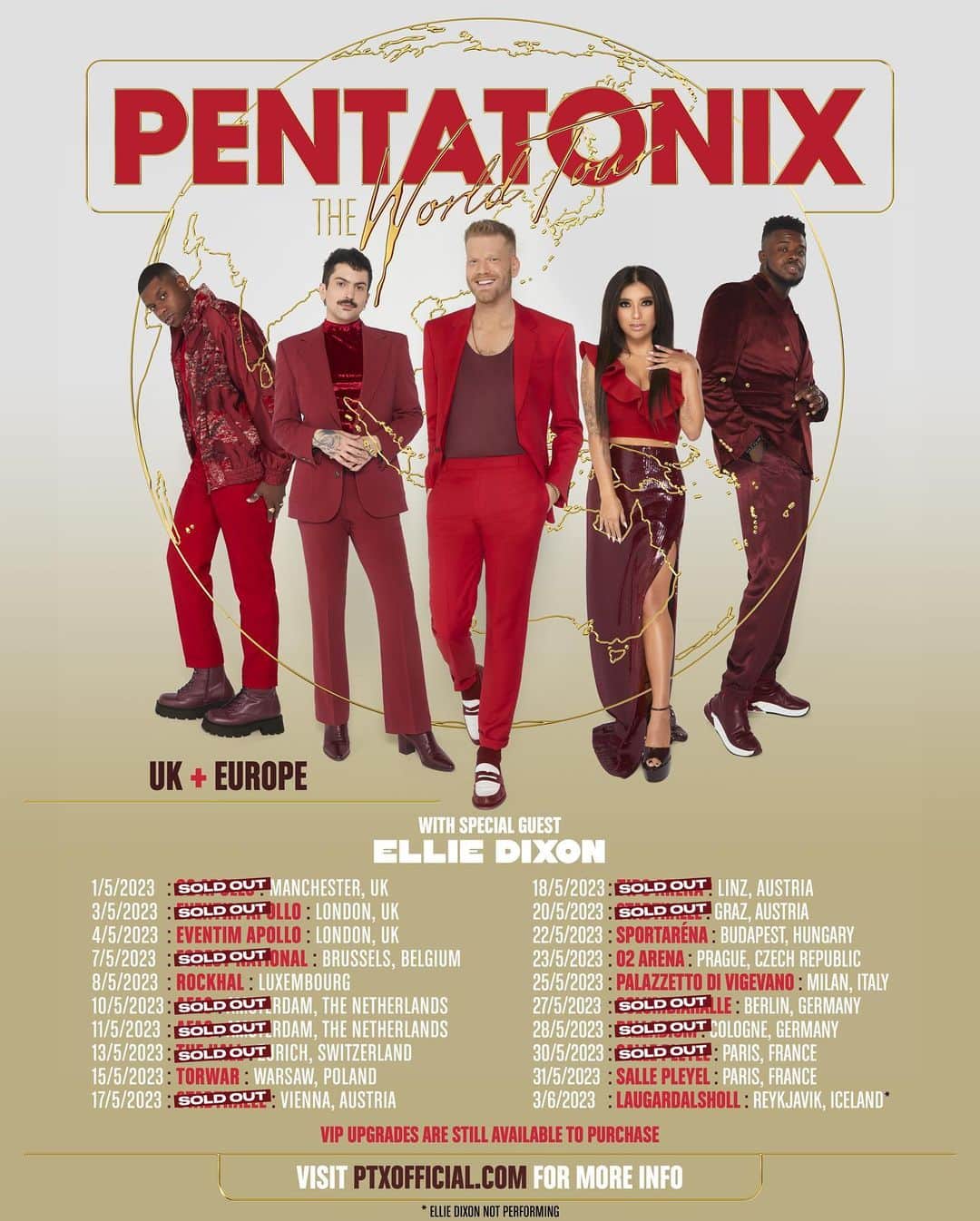 ペンタトニックスのインスタグラム：「✨ PENTATONIX: THE WORLD TOUR ANNOUNCEMENT ✨  We are SO excited to announce @elliedixonmusic will be our special guest during the European leg of #PTXTheWorldTour! See y'all in a few more weeks 🫶 ptxofficial.com」