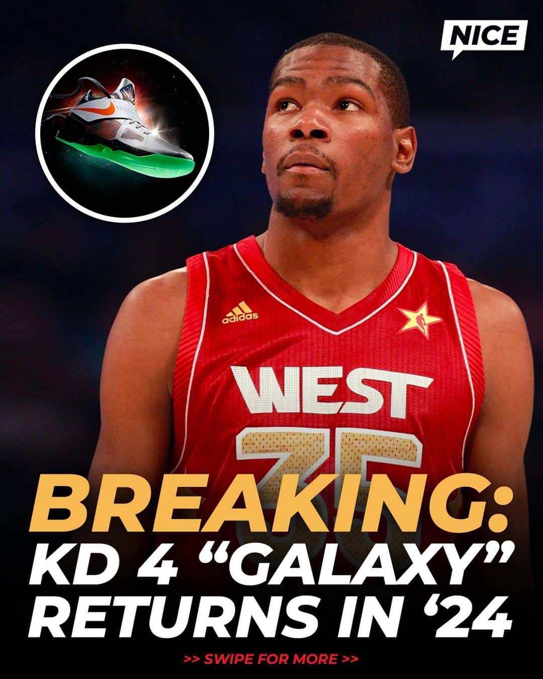 のインスタグラム：「Galaxy KD 4s coming back in 2024 😳 Y’all think these will hit the same? 🤔 @nicekickshoops」