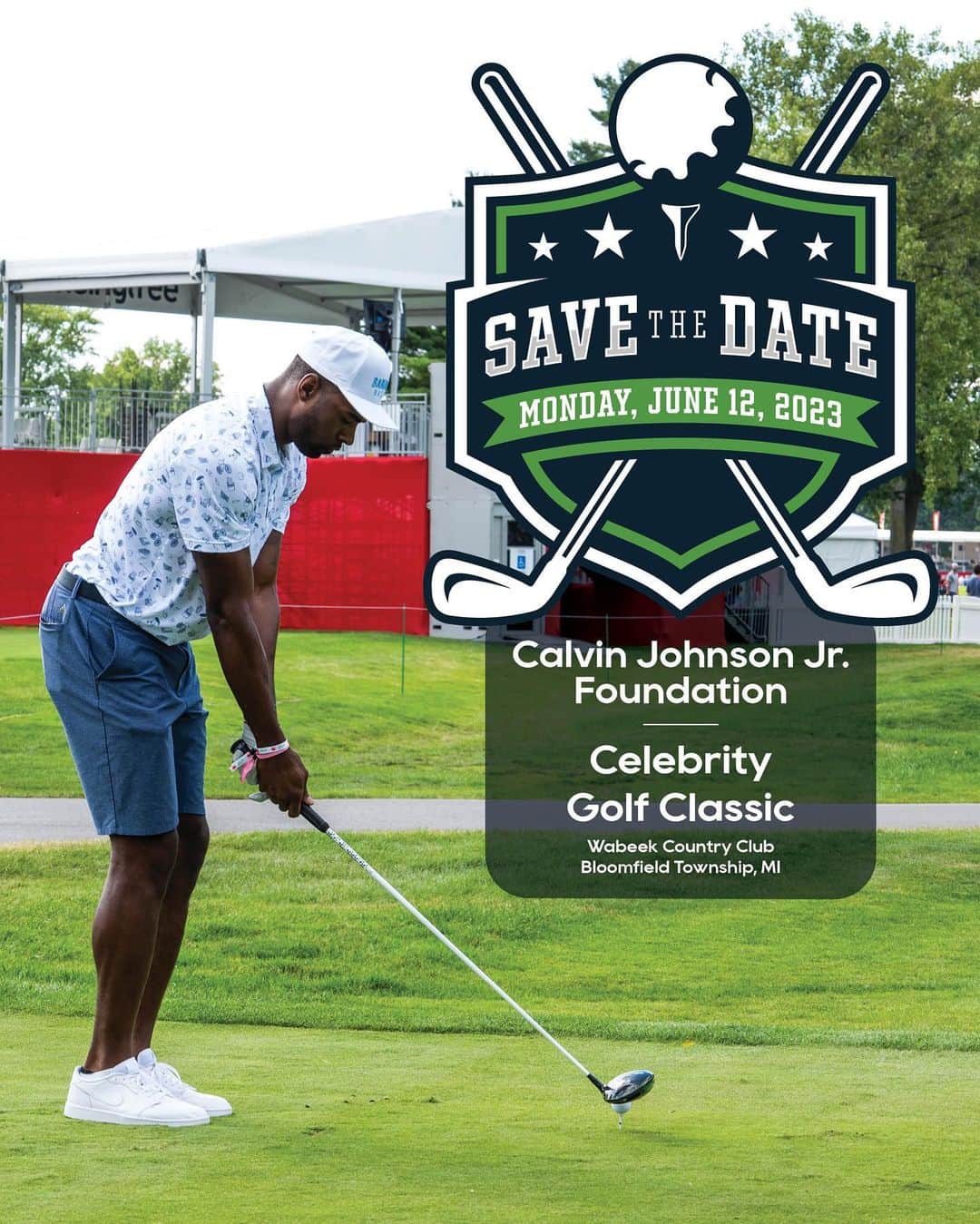 カルビン・ジョンソンのインスタグラム：「Blessed to announce the first annual Calvin Johnson Jr. Foundation Celebrity Golf Classic. Save the date! More info to come.  . . . . #CalvinJohnsonJrFoundation #CelebrityGolfClassic #WabeekCountryClub」