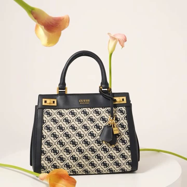 ゲスのインスタグラム：「If opulence was a bag. Meet the Katey Jacquard Mini Satchel. #GUESSHandbags」
