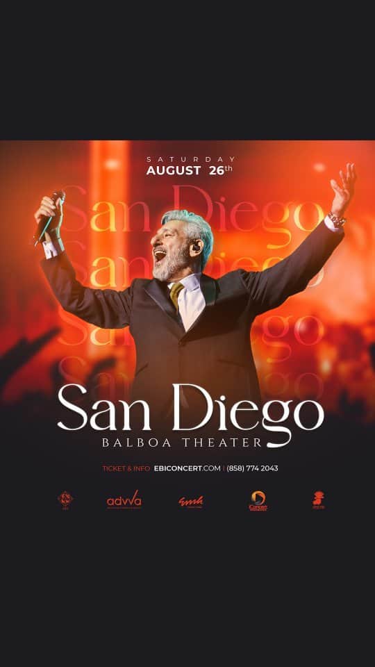 Ebiのインスタグラム：「Ebi live in San Diego 🇺🇲 Saturday, August 26th, 2023 at Balboa Theatre  . تابستان امسال در "سن دیگو" کنار شما خواهم بود.❤️ . Ticket & Info: www Ebiconcert.com  (858) 774 2043 . #Ebi #sandiego #Emhproductions #Withyoufoundation」