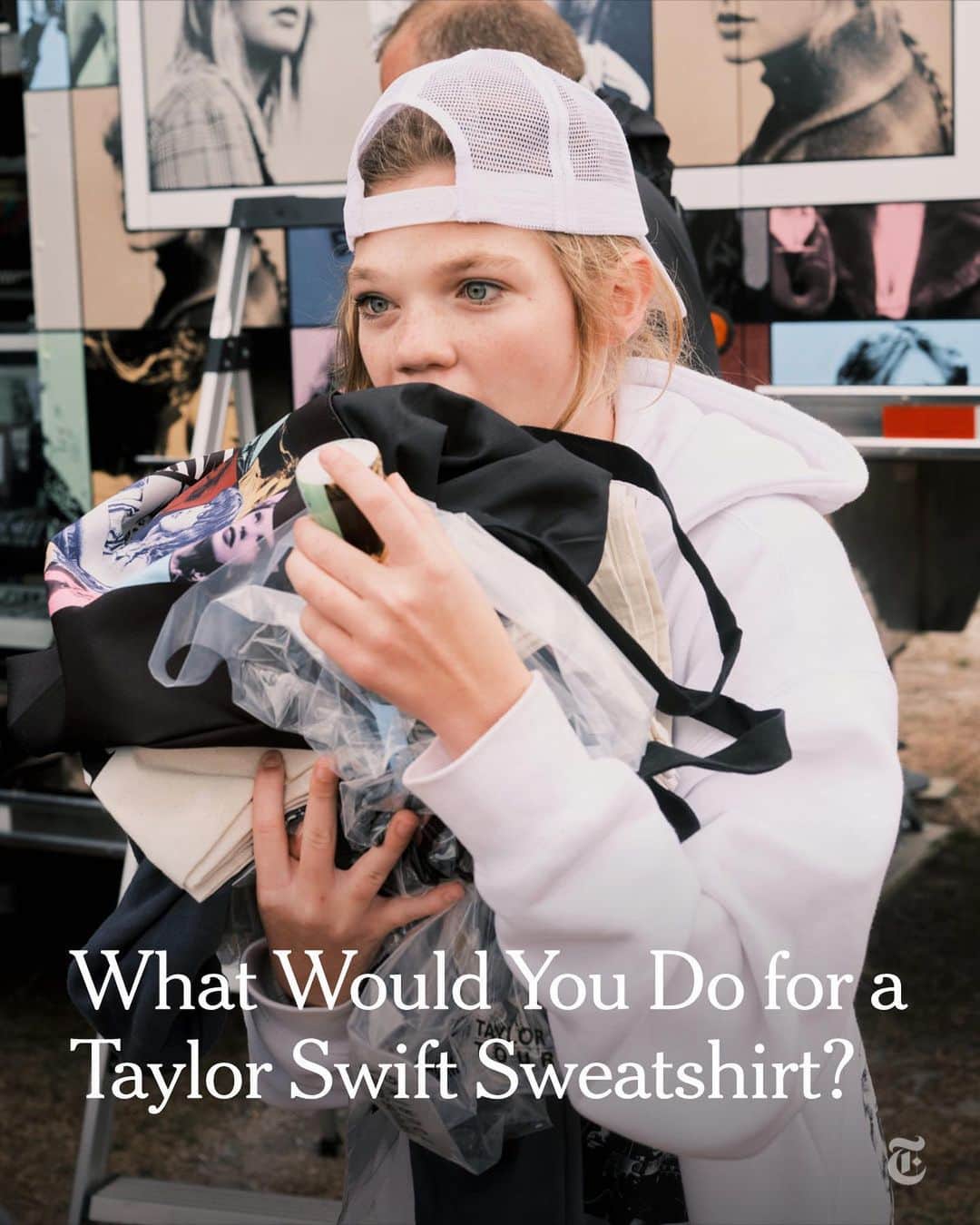 New York Times Fashionのインスタグラム：「Tickets may be in high demand to get inside Taylor Swift’s Eras Tour, but last week, the lines outside the Raymond James Stadium stadium in Tampa, were made up of hundreds of fans waiting to get their hands on highly-coveted merch.  More than 36 hours before @taylorswift took the stage, fans of all ages camped out, waiting  overnight in the rain before scrambling for souvenirs. Fans were able to buy merchandise inside the stadium on each of the three nights that Swift would perform at the home of the Tampa Bay Buccaneers. So why bother waiting all night in the rain?  One fan, who had tickets to a show, said it was because of what she had seen on social media — specifically, “the TikToks about how bad all of the arenas are with the merch lines and the traffic.” And after many items at previous tour stops had been selling out, fans were willing to wait for certain prize pieces. Nearly every person outside the stadium on Wednesday morning was trying to buy a blue crew neck sweatshirt, the most-sought after item among fans.  The hours of waiting gave fans — including women who grew up alongside the 33-year-old singer and teens who never knew a world without Swift — a chance to feel at home among hundreds of others who shared a love for Swift’s songs about high school bullies and first loves, about heartbreak and loss.Despite the chill in the air and the steady drizzle, spirits were high. “The weather could definitely be better,” said Gina Delano, who was handing out free snacks and drinks to those waiting in line, “but if this is what it takes to get merch, then this is what we’ll do.”  Read more from @4evrmalone about the scramble for Taylor Swift merchandise. Photos by @zackwittman」