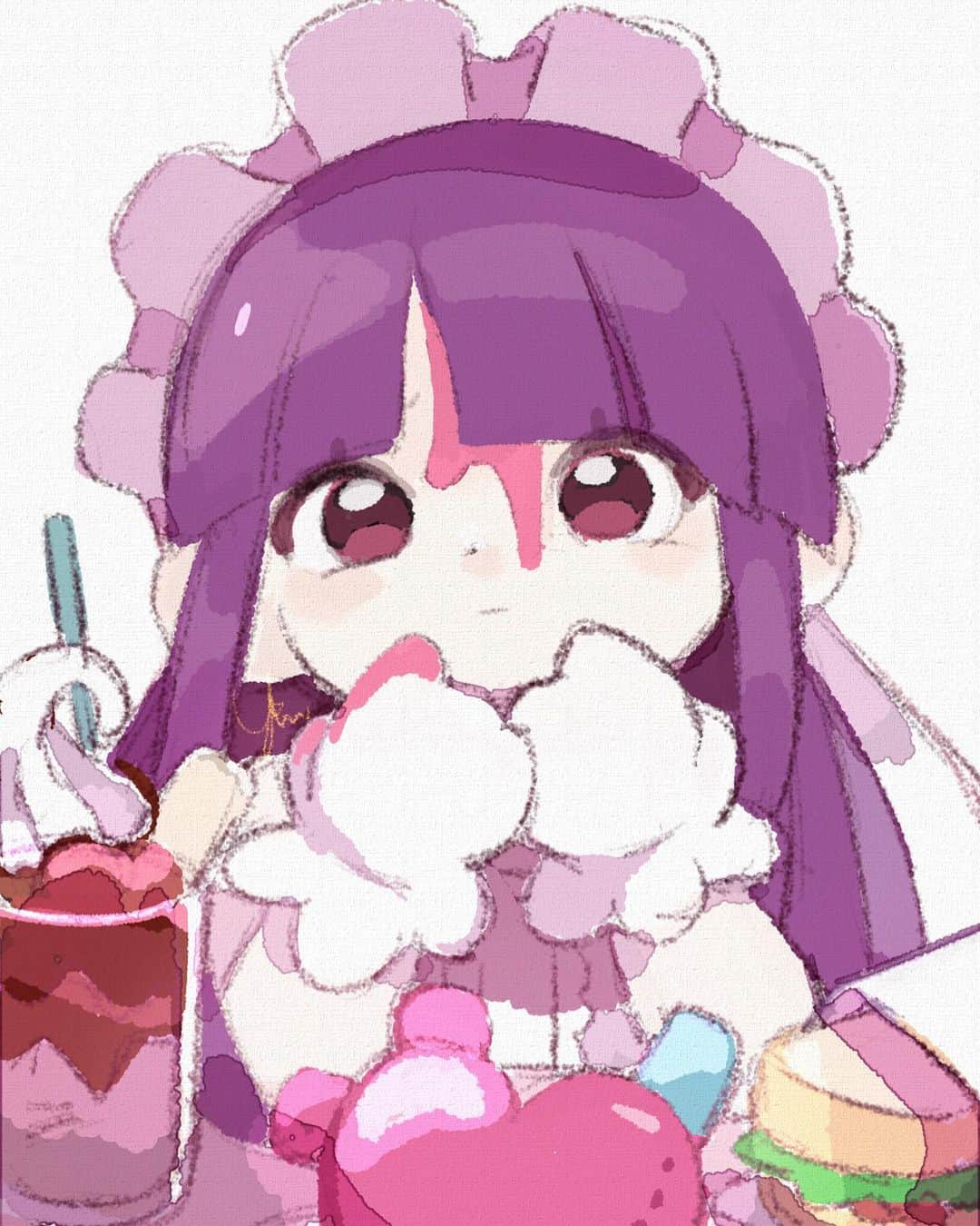 ユキノシュガーのインスタグラム：「#drawing#illustration#original#originalcharacter#lunch#girl#lolita#heart#sweets#instagram」