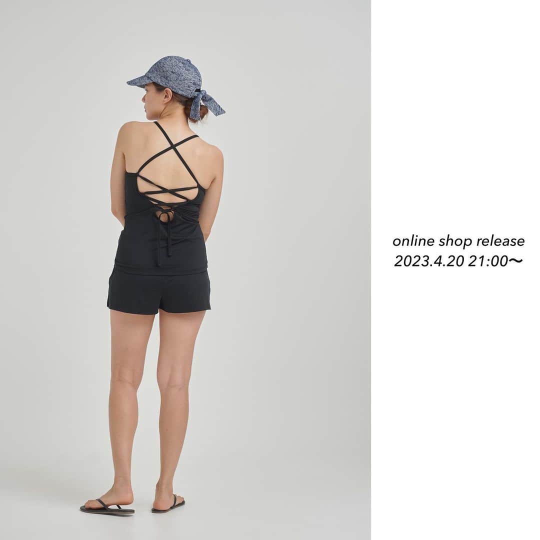 yoriのインスタグラム：「*online shop release*  本日4/20 pm21:00〜 2023spring  mizugiwaシリーズ新作が 入荷致します！  詳細はonline shopを ご覧下さい！  #バックレースアップスイムウェア #ポケット付きショートパンツ  #yori_japan」