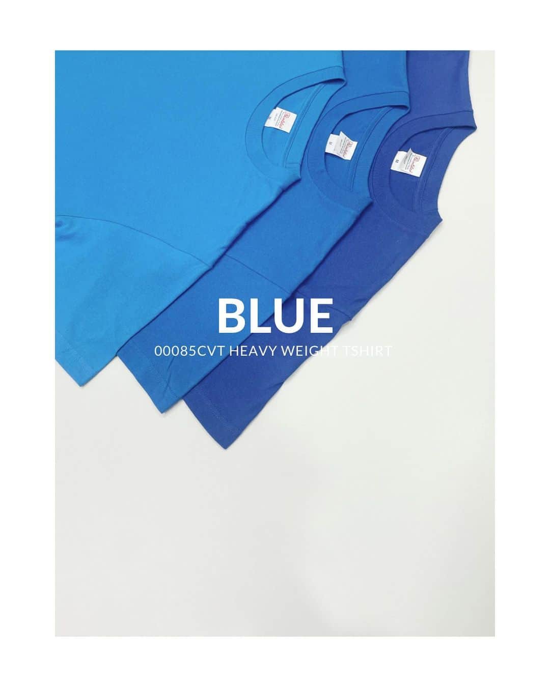 Printstarのインスタグラム：「BLUE✴︎  Printstar 00085-CVT 5.6オンス ヘビーウェイトTシャツ  198 MEDIUM BLUE 032 ROYAL BLUE 171  JAPAN BLUE  累計売上枚数1.7億枚。程よい生地の厚みと、型崩れしにくい安心の品質で、20年以上にわたり愛され続ける不動の人気Tシャツです。  50色以上の多彩なカラーバリエーションで展開し、世代、ジェンダー、地域を問わず、さまざまなシチュエーションで皆さまにご愛用いただいています。  #printstar #プリントスター #プリンタブルウェア」