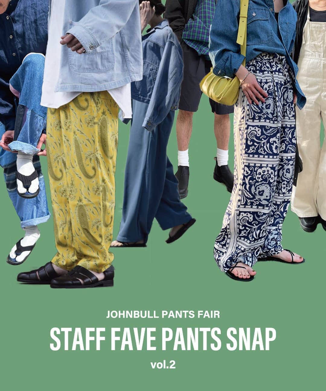 のインスタグラム：「STAFF FAVE PANTS SNAP vol.2 JOHNBULL PANTS FAIR  JOHNBULL直営店舗・オンラインストアにて、5/7(日)までの期間、【JOHNBULL PANTS FAIR】を開催中✨  vol.1に引き続き全国のスタッフからこれから入荷する又は最新作を含むおすすめパンツを使った春夏スタイリングを本日スナップ特集第二弾を公開🌸  着用以外のカラー・柄・シルエットなど豊富なバリエーションでご用意しておりますので是非、お近くの店舗・オンラインストアにてご覧ください♪  ▶特集 https://www.privatelabo.jp/contents/feature/?p=1571463  #johnbull #johnbullprivatelabo #johnbullonlinstore #johnbullstaffsnap #stafffsnap #spriongfashion #summerfashion #pantstyle #summerpants #easypants #salopette #shorts #2023ss #ジョンブル #ジョンブルプライベートラボ #ジョンブルオンラインストア #パンツフェア開催中 #スタッフスナップ #パンツ特集 #夏パンツ #春パンツ #パンツスタイル #2023年春夏」