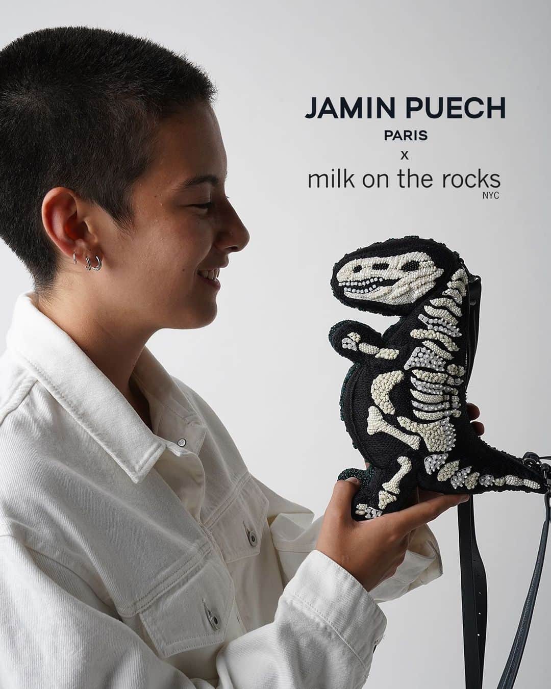 ジャマンピュエッシュのインスタグラム：「JAMIN PUECH X MILK ON THE ROCKS Discover our capsule Xray Dino collection en collaboration with Milk on the Rocks.  #jaminpuech #uniquebag #dinosaurbag」