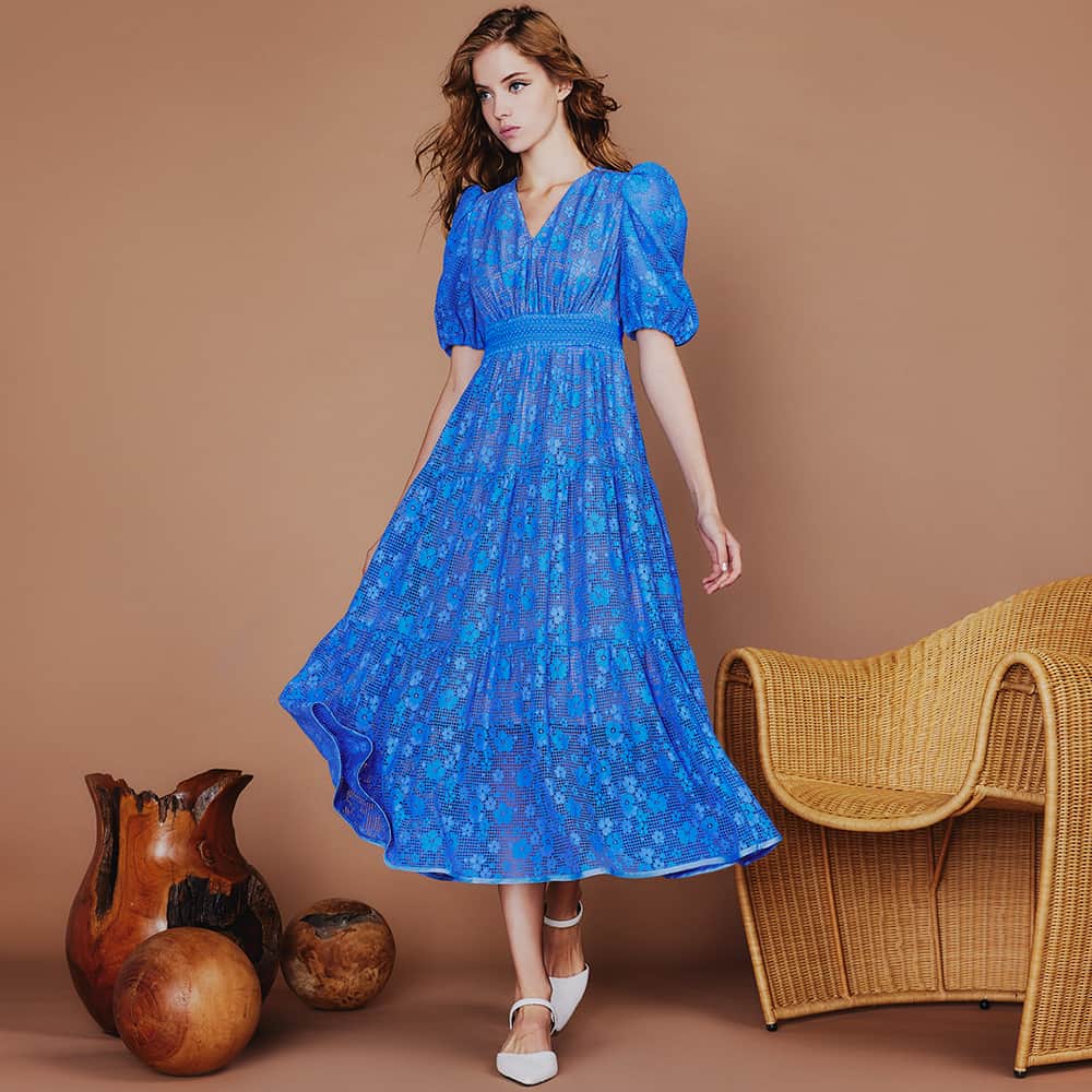 Double Standard Clothingのインスタグラム：「. NEW ARRIVAL 2023 SS COLLECTION . [DRESS] CORCOVADO / PUTI FLOWER RACEドレス price. 86,900円(税込) color. ブルー size. 36 / 38 . ------------------------------------------ #doublestandardclothing #tokyo #corcovardo #DSC #sov #nightstore #fashion #ootd #2023ss」