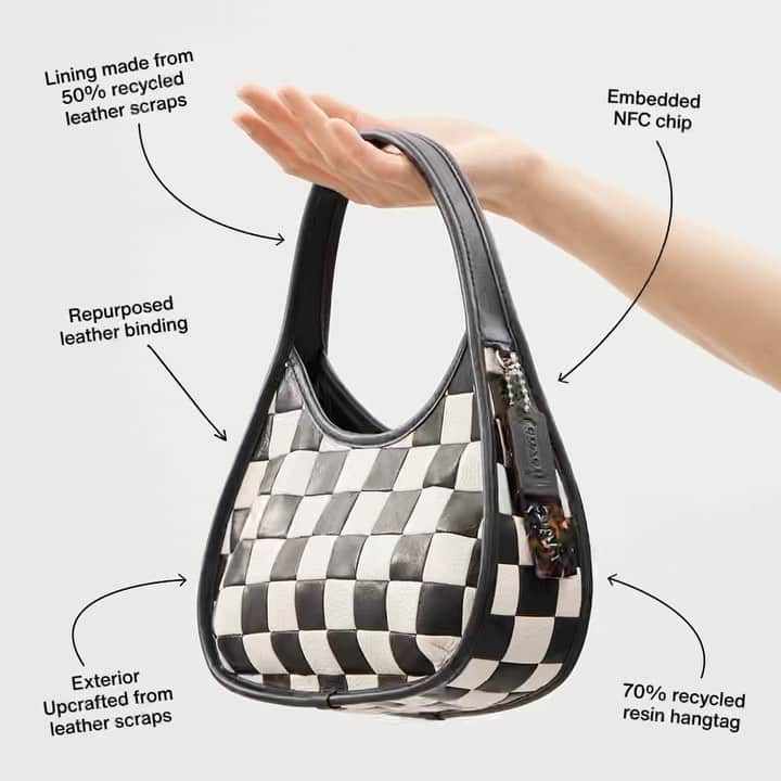 のインスタグラム：「The 411 on our Ergo. 🖤 We created this bag using leftover scraps (ones that would otherwise go to landfill). The result: a fresh take on a 90s @coach style, designed to be reused and remade for multiple lives.    Coachtopia is a new world of circular craft from @coach. Together, we’re building towards a better future for our planet. Link in bio to learn and shop. #Coachtopia」