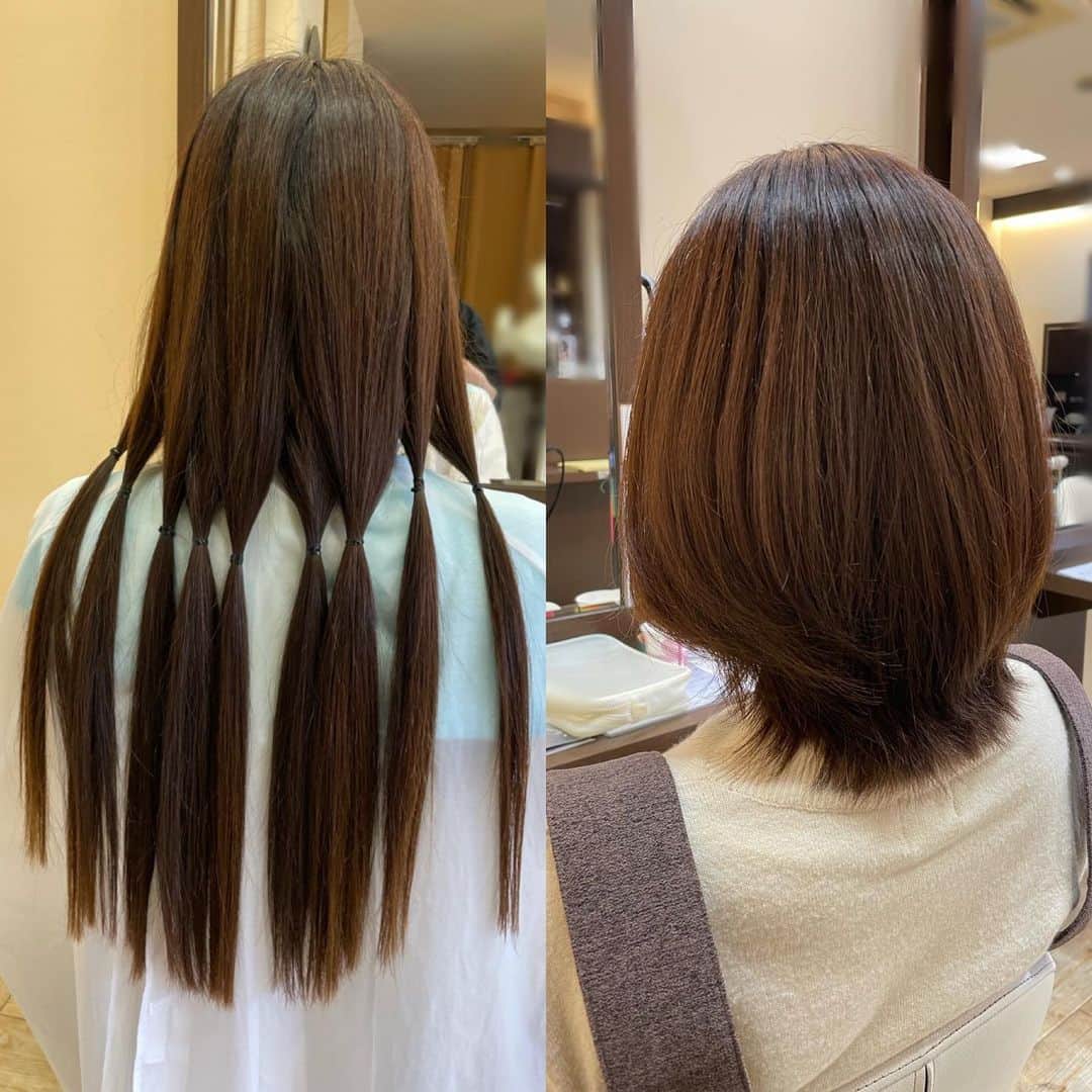LABEAUのインスタグラム：「🌹スタイルチェンジ💇‍♀️✂︎ ⁡ ヘアドネーションしてスタイルチェンジしました🌟 ⁡ なりたいスタイル、カラーも細かくカウンセリングさせて頂きます😊 ⁡ まずはお気軽にご相談下さい🙏✨ ⁡ N.シアオイル ⁡ bird店　AOKI ⁡ ご予約は、トップページのURLより 各店ホットペッパーにアクセスできます。 ⁡ #labeau #美容室 #カット #東京」