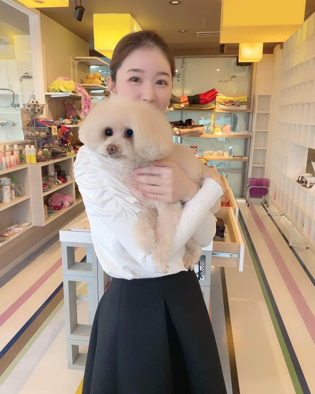 奈々子のインスタグラム：「気になっていた八事のトリミングサロン✂ アイズドッグ瑞穂店さん🐾 新規のトリミング受付が再開したとの事で、フェアちゃんのシャンプーカットで伺いました🐩  実はここのビル、昔祖母のブティック🇮🇹が入っていた縁のあるスポットでもあります🫶🏻 待ち時間もママとランチしたり実家にも寄れて、ゆっくり過ごせました♡  お迎えに行くと、丁寧な施術でフワッフワの仕上がりに!! シャンプーがいいのかな…？ブローも上手なのかな…？毛がとっても柔らかく仕上がって感動でした✨  普段は早い段階でフワフワがへたれてしまうんですが、数日経過してもフワフワが持続されています✨  毛がフワフワボリュームアップして、いつもよりも一回り大きく見えます♡笑  また、オリジナルのトリミングノートも作ってもらえました🫧 毎回ここに写真を貼ってもらえて、状態の記入もしてもらえるという素敵なサービス🫶🏻  ガラス張りの店内ではトリミング風景も見れたり、可愛いワンちゃんグッズもたくさん♡ お洋服も可愛いデザインが多くつい見入ってしまいました🎀  石川橋の交差点 動物病院の上にあるサロンで、旬楽膳のすぐ隣りです✨ ペットホテルも利用できます🐾 他にも名東、愛西、大治店もあるそうです☆  #アイズドッグ #瑞穂トリミング #名古屋トリミング #トリミングサロン #ペットサロン #ペットホテル #いぬすたぐらむ #dogsalon PR @isdogmizuho」