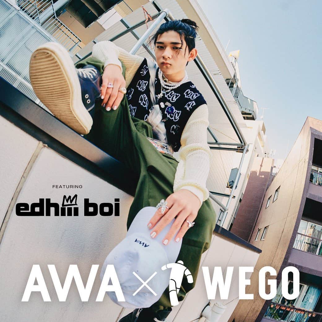 WEGOさんのインスタグラム写真 - (WEGOInstagram)「-AWA×WEGO featuring edhiii boi-  旬のアーティストをピックアップする「AWA」とWEGOのコラボ企画。 今回のアーティストは、「edhiii boi」さん。  AWAにて最新プレイリストを公開しておりますので、ぜひチェックしてみてください！  WEGO公式サイト「WEGO.jp」では、コラボビジュアルの撮影時のお話などを含む特別インタビューを公開中！  ＜コラボビジュアルポスター掲出＞ 4/21(金)より下記店舗にてコラボビジュアルポスターの掲出を行います。 お近くにいらした際はぜひご覧くださいませ。  ▪︎ポスター掲出店舗 【WEGO】原宿竹下通り店、心斎橋店、大宮アルシェ店、ららぽーとTOKYO-BAY店 【WEGO LA】HEP FIVE店 【WEGO VINTAGE】アメリカ村店  #WEGO #ウィゴー #AWA #edhiiiboi」4月21日 12時00分 - wego_official