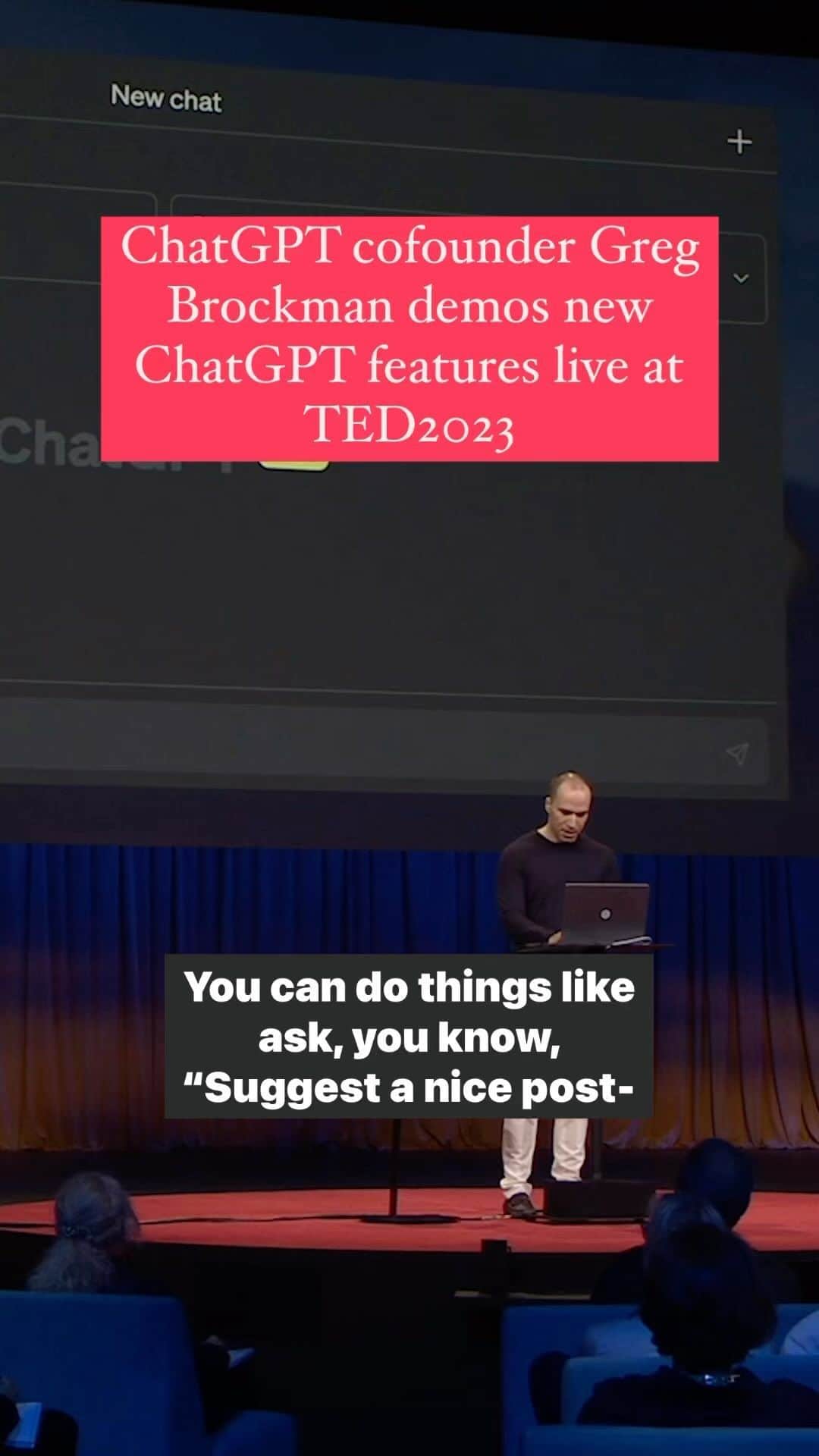 TED Talksのインスタグラム：「Ready to be amazed by the future of AI? 🤖 ChatGPT is already pretty impressive, but OpenAI co-founder Greg Brockman says it’s just getting started. During a live demo at #TED2023, he showed how ChatGPT might one day help you plan your dinner, create a shopping list, fill your grocery cart — and so much more! Visit the link in our bio to watch the full TED Talk, including a Q&A with head of TED Chris Anderson on how ChatGPT came to be, plus Brockman’s take on managing its risks.  PS - Yes, this caption came together with a little help from ChatGPT 😉  #ChatGPT #AI #technology」