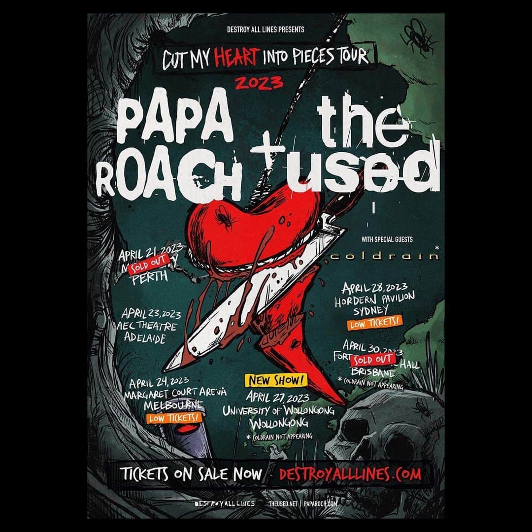 Masato のインスタグラム：「DAY1 supporting @paparoach & @theused !!!! Since we will be missing the Brisbane show we also have a headline show on the 26th with special guest:) So good to be here again. Let’s gooooo!!」
