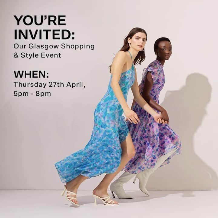 フレンチコネクションのインスタグラム：「Hello Glasgow 👋💜 Join us on Thursday 27th April at our Glasgow store for an exclusive shopping event with complimentary fizz and get-ready-with-me beauty stations. Here’s what’ on...  From 5pm, enjoy an afternoon of complimentary beauty treatment including, manicures by @nafsalon, hair styling by @nineteenglasgow1, & Facemapping by @dermalogicauk 💅🥂 E-mail events@frenchconnection.com to book your complimentary beauty slot.  Event tickets are FREE 🛍️  Find out more & get your tickets over on our Instagram Stories now.」