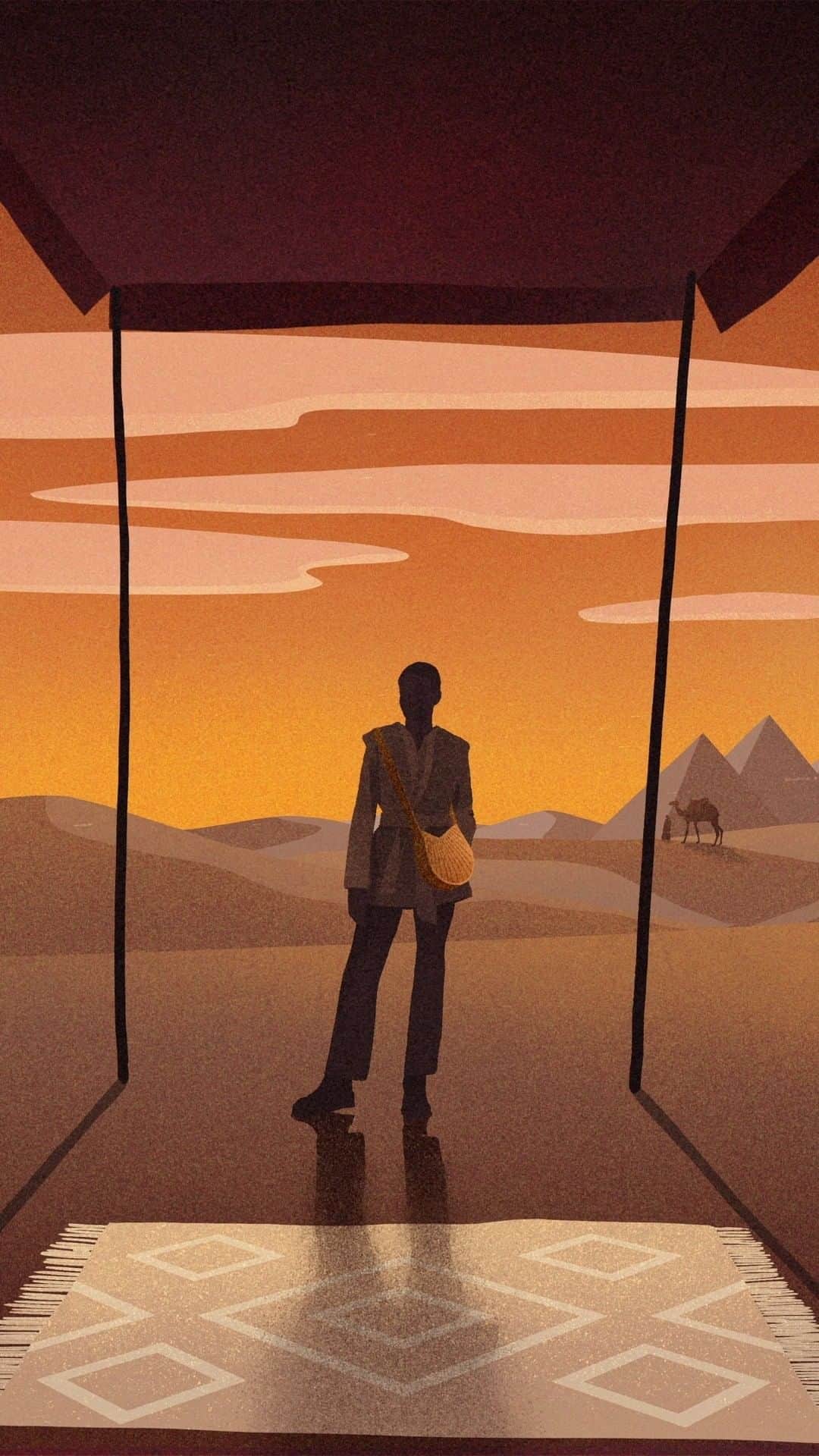 カミーユフォルネのインスタグラム：「As our journey continues, the mountains and desert rise before us, bathed in the reds and oranges of the sun’s last rays as well as the contrast of earth tones with the colors of traditional garb worn by Bedouin tribes.  #CamilleFournet #カミーユフォルネ #SpringSummer2023 #watchstrap #SavoirFaire #MadeInFrance Illustration : @pejiii」