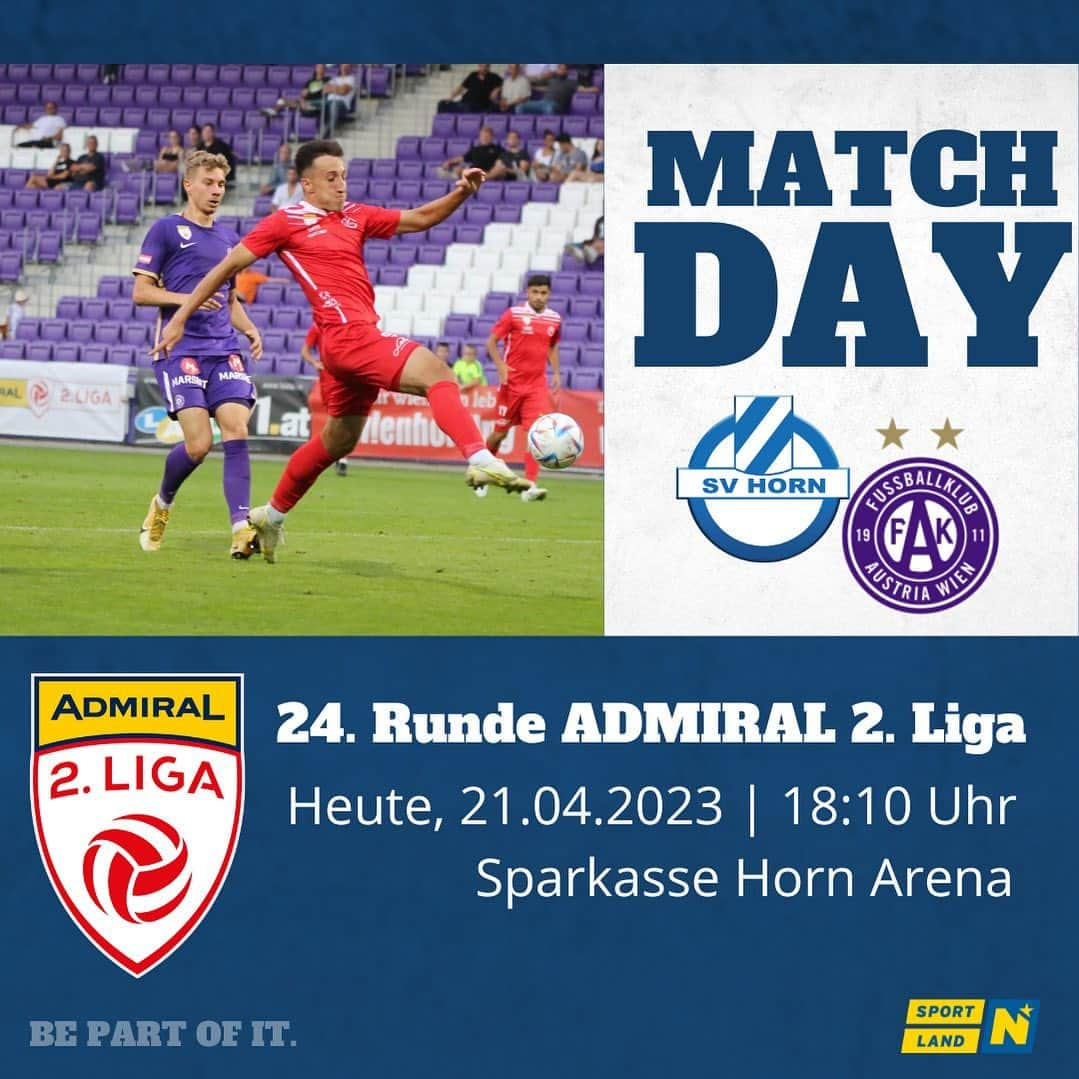 SVホルンさんのインスタグラム写真 - (SVホルンInstagram)「▶️ SV Horn vs. Young Violets Austria Wien  🗓️ Heute, 21.04.2023 🕕 18:10 Uhr 🆚 Young Violets Austria Wien 🏟️ Sparkasse Horn Arena  📖Hier geht’s zum Vorbericht⬇️ https://www.svhorn.at/profis/spielvorschau/heimspiel-gegen-die-young-violets-0  📽Das Spiel könnt ihr LIVE auf Orf (Konferenzschaltung) & LaolaTV verfolgen.⬇️  https://tvthek.orf.at/live/Fussball-2-Liga-24-Runde-Konferenzschaltung/14223491  https://www.laola1.at/de/sportdaten/matchcenter/Fussball/Oesterreich/2Liga/match/34287875/livestream  Be part of it.🫶🏼   #weitergehts #admiralligazwa #youngviolets #letsgo #freitagsspiel #greifenan #wirschaffendas #zusammenhalten #kommtinsstadion #heimspiel #svhornfamilie #leidenschaftfussball #sportlandnoe #bepartofit」4月21日 21時42分 - svhorn1922