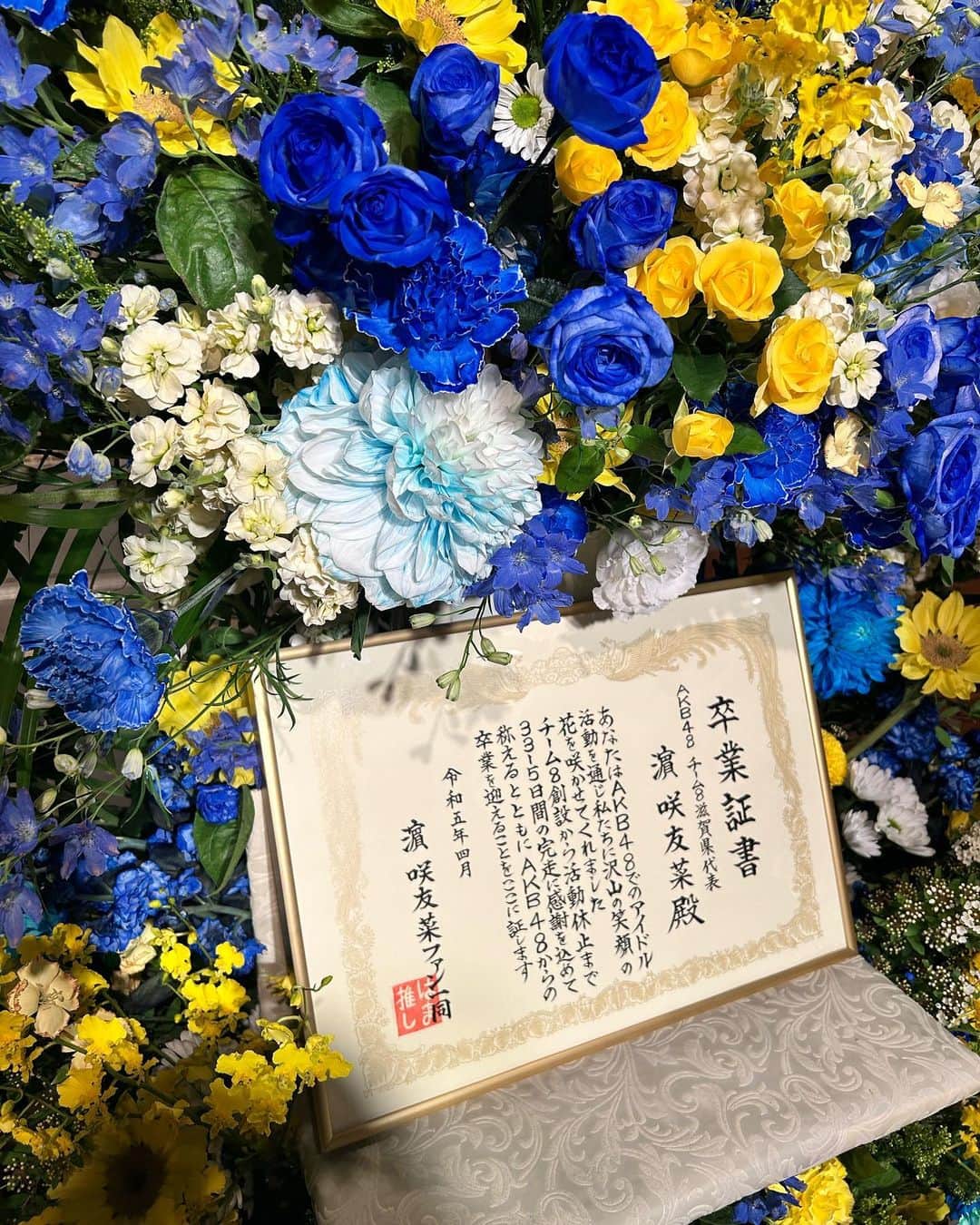 濵咲友菜さんのインスタグラム写真 - (濵咲友菜Instagram)「*  少し日は経ってしまったのですが、 先日卒業公演を無事終えました🕊️ ⁡ 大きなコールだったり私の色のサイリウムにしてくれたり沢山のうちわだったり…  ⁡ 本当に幸せで幸せで堪らない一日でした。 ⁡  そして素敵なドレスを用意していただいたり素敵な髪型にしていただけて…🫣  沢山の方からの愛を浴びる程感じて 全ての事を前向きに考え歩き出せる一つのきっかけにもなりました。  今思い出しただけでも幸せを感じます…🫢  ⁡ いつも元気や幸せをくれて本当にありがとうございます  私ももっともっと届けられるよう頑張ります！  ⁡ みんなが素敵な写真を撮ってくれたからいっぱい載せちゃいます☺︎ ⁡ 彩音ちゃんなぎちゃんが舞台で忙しいのにケーキ用意してくれてたんです😭 世界一美味しいタルトでした ⁡ 最後の活動日まで残り僅かなのですが よろしくお願いします！ みんな大好きです！！！！！！！ #チーム8 #AKB48劇場」4月21日 22時51分 - sayuna_hamachan