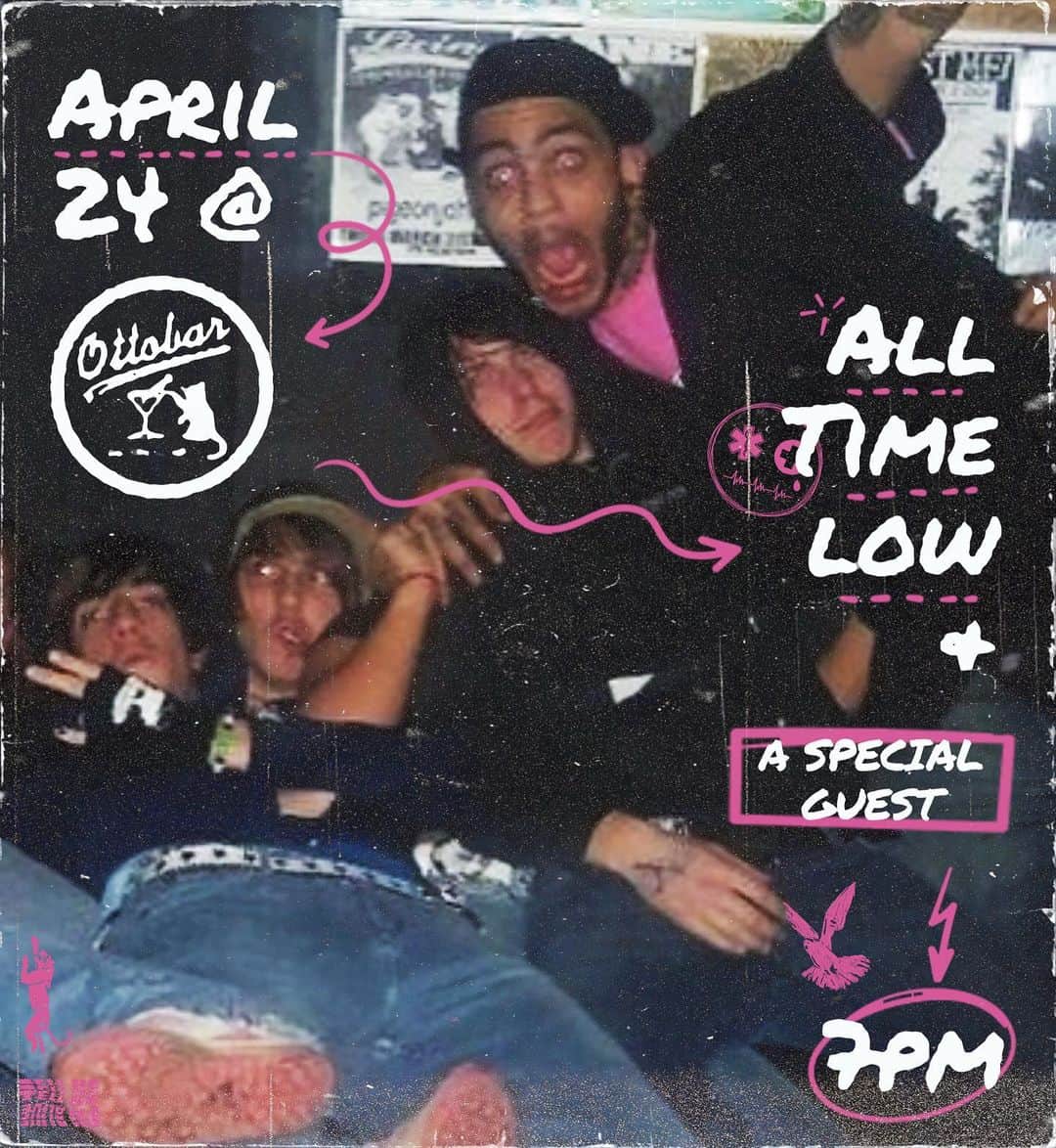 All Time Lowのインスタグラム：「SURPRISE SHOW ANNOUNCE 🚨We’re gonna run it back to @theottobar with a very special guest this Monday🤘🏼Tickets are on sale at 12PM CT / 1PM ET today. Grab your tickets fast and don’t get a Paper Cut!」