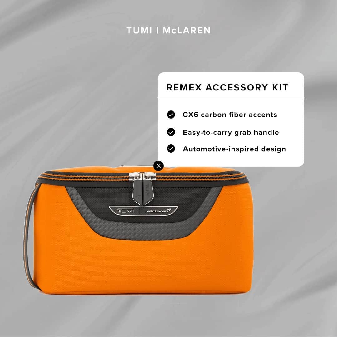 トゥミのインスタグラム：「Every traveler knows accessory kits are essential- shop the TUMI | McLaren Remex Accessory Kit today on TUMI.com.   #TUMI #TUMIMcLAREN」