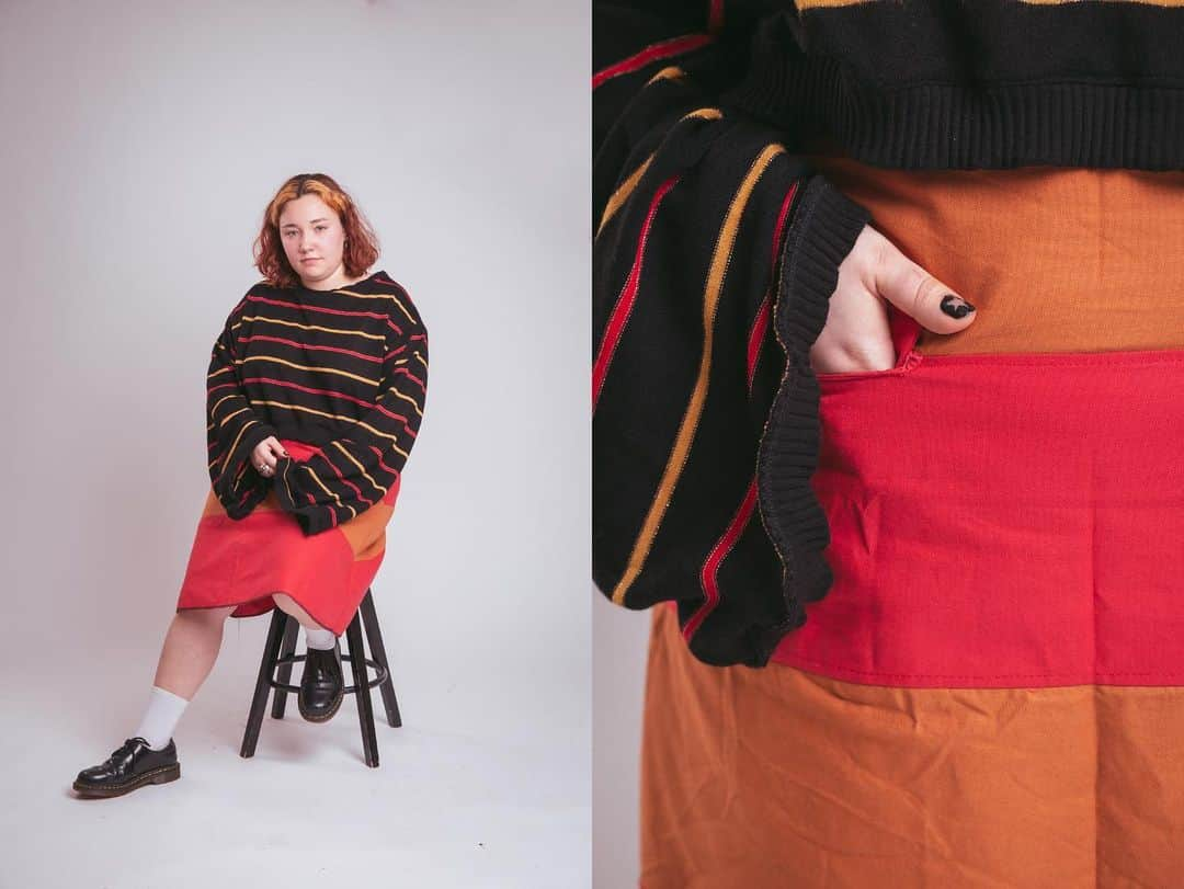 真理子フロレンティーナのインスタグラム：「Cropped Striped Sweater   With A Bicolored Tiered Skirt With Pockets. -  Model: @yikes.vicky」