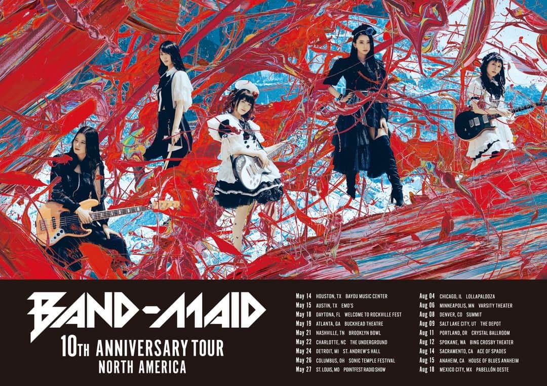 BAND-MAIDさんのインスタグラム写真 - (BAND-MAIDInstagram)「[NEWS] ■Details of August North American tour, including appearance on "Lollapalooza," announced! https://bandmaid.tokyo/contents/617485  ■"NO GOD" live video from the video work "BAND-MAID TOKYO GARDEN THEATER OKYUJI" to be released on April 26! https://youtu.be/iLF5zd0yl64 https://bandmaid.tokyo/contents/626741  #bandmaid #lollapalooza」4月22日 0時12分 - bandmaid.jp