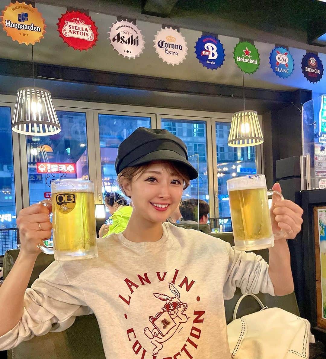 高木由紀のインスタグラム：「#韓国ビール #かんぱーい🍻 #韓国 #seoul」