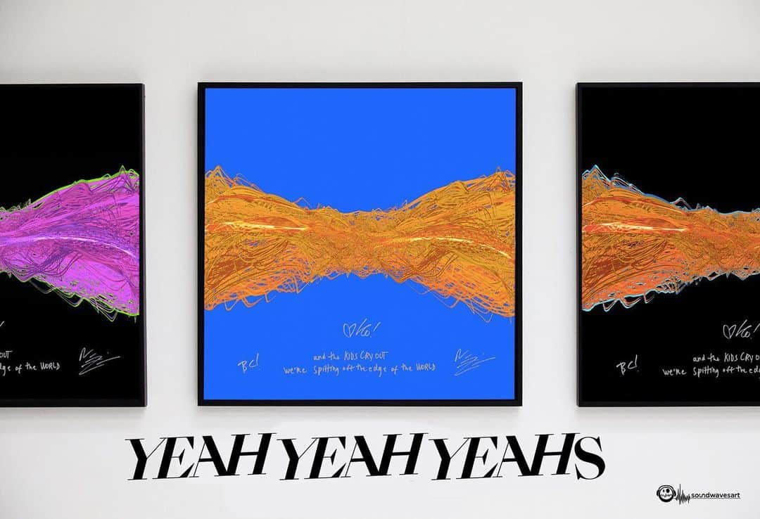 ヤー・ヤー・ヤーズのインスタグラム：「To celebrate #EarthDay we’ll be signing @soundwaves_art prints made from “Spitting Off The Edge Of The World,” and all profits will go to @clientearth_ and their work to use the power of the law to protect people and the planet. The last time we worked with Soundwaves all of the prints we signed sold out, so don’t miss out! Link in bio!」