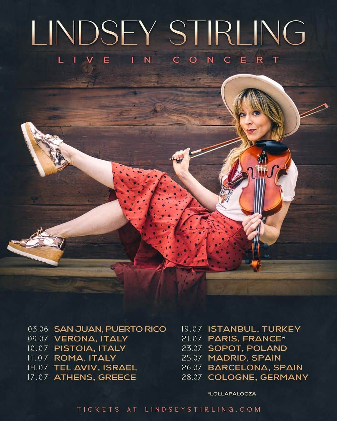 リンジー・スターリングのインスタグラム：「I'm excited to share that I’m adding a few more international shows to my summer plans! All dates are on sale now, head over to my website to get your tickets!」