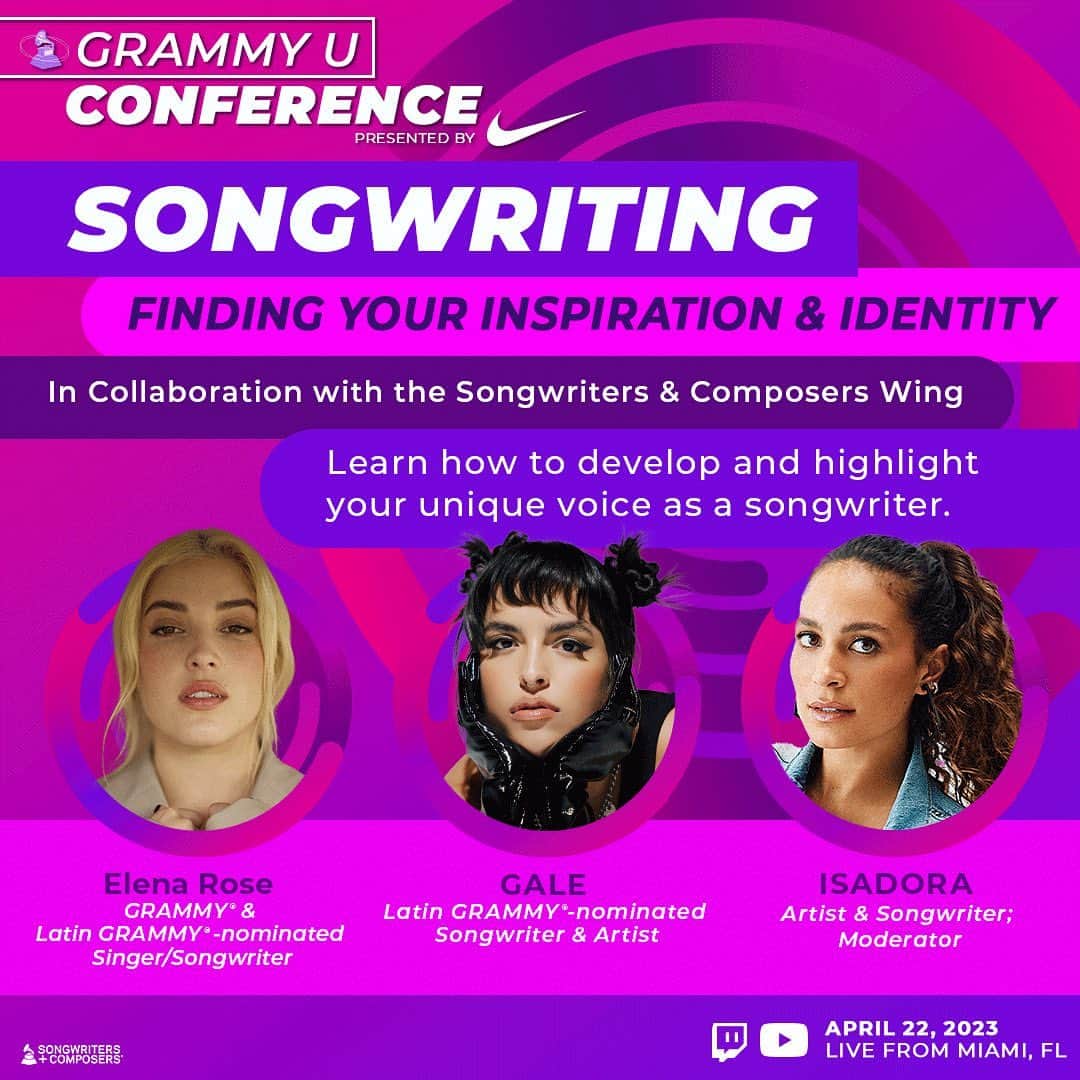 The GRAMMYsさんのインスタグラム写真 - (The GRAMMYsInstagram)「Join us for the #GRAMMYUConference presented by @Nike!  🎤 The @GRAMMYU Keynote speaker, Latin-GRAMMY Nominated artist, @Guaynaa is ready! Are you?  💜 You can catch Guaynaa on the Make Your Mark panel, moderated by Emily Estefan (@emily_estefan) and the rest of the panels tomorrow.   ⏰ 2 p.m. ET  💻  Tune in to the livestream on the our Recording Academy YouTube and GRAMMYs Twitch channels.」4月22日 9時00分 - recordingacademy
