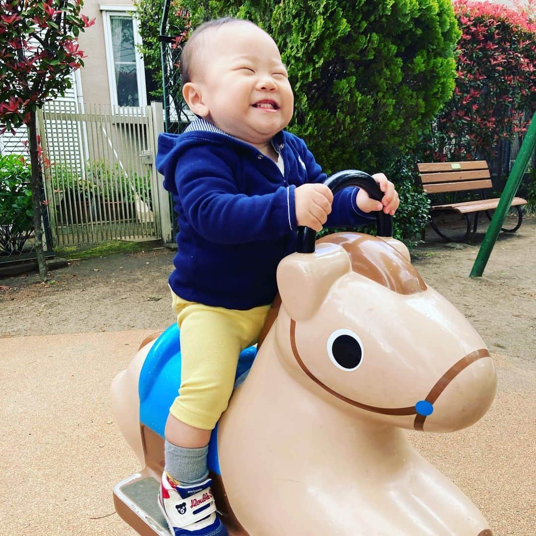 やしろ優さんのインスタグラム写真 - (やしろ優Instagram)「この馬🏇 とーーっても楽しいね♪  #やさ丸 #1歳3ヶ月」4月22日 9時07分 - yashiroyuuuu