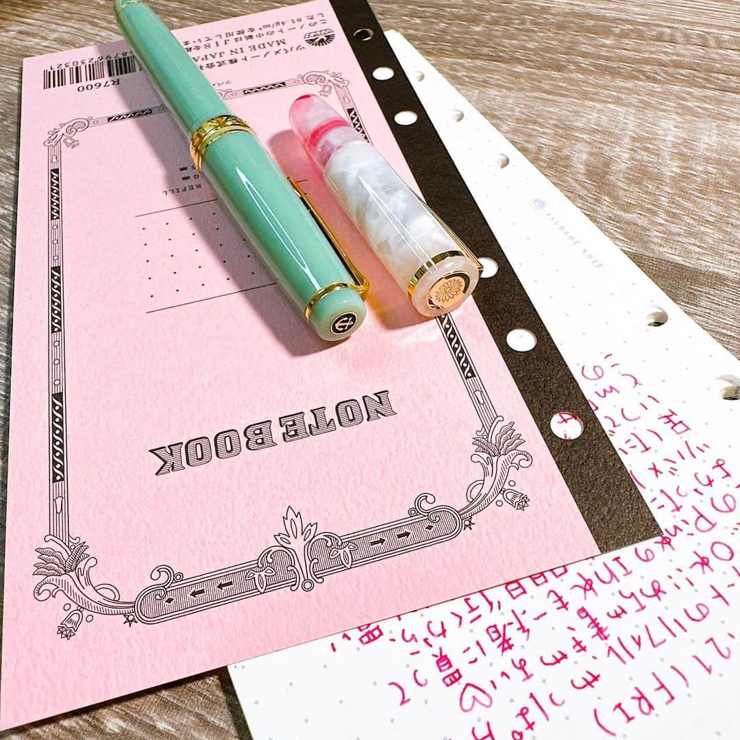しあわせはんこさんのインスタグラム写真 - (しあわせはんこInstagram)「4/22 今年も文具女子博in大阪行って来ました。 すごく可愛いこの小さな万年筆、ピンクのインクを 3滴入れたらボディーがうっすら透けて綺麗に見える😍 試し書きしたらすごく書きやすかったので、 極細を買ってきました。そしてツバメノートさんの リフィルも無事ゲット出来ました。 表紙可愛いからクリアのシステム手帳欲しくなる😂 京都では紙博あるから文具イベント熱いですね❤️❤️  #ツバメノートリフィル　#ワンチャー万年筆  #文具女子博戦利品 #文具女子博in大阪2023 #システム手帳 #システム手帳ミニ6」4月22日 10時07分 - siawasehanko