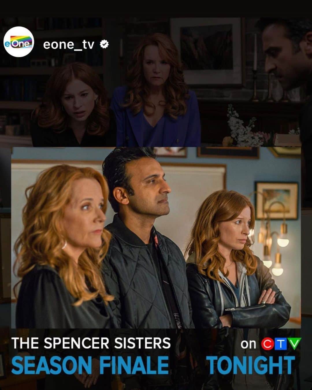 リー・トンプソンのインスタグラム：「Tonight the season finale of #thespencersisters I loved working on this show and want to thank all of the wonderful Canadian fans who tuned in. And the amazing cast and crew and directors writers and producers . @eone_tv @ctv @buffalogalpictures and mostly the luminescent @staceyfarber my partner in crime!!! We will have some exciting news soon! 💋🍀🤞🤞👏👏💯👍🏽🙏💄🎊😎ps I put the same photo 2x because I do my own insta. #instachallenge #thanksforyoursupport」