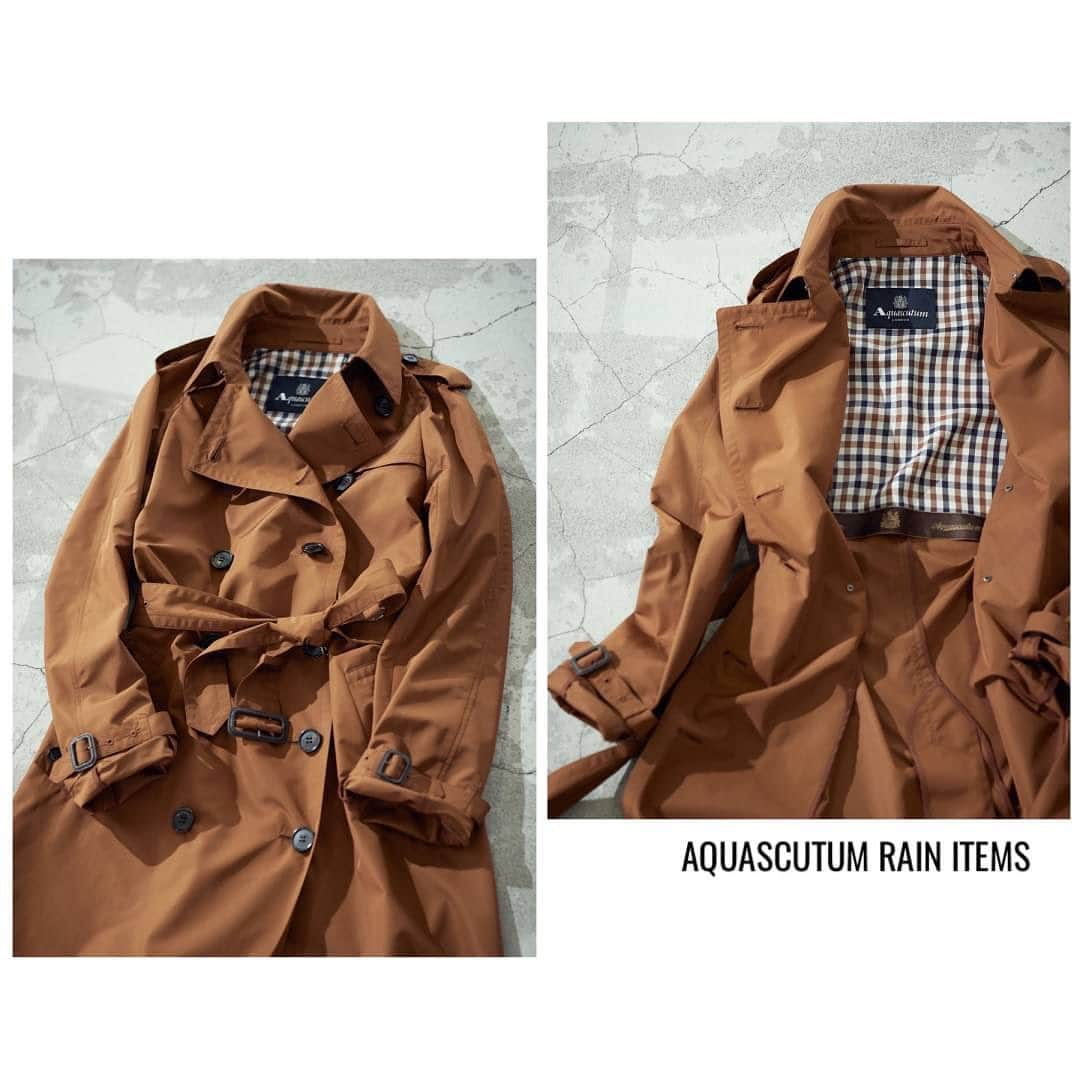 アクアスキュータムのインスタグラム：「.  AQUASCUTUM RAIN ITEMS☔️for WOMEN  雨の日も晴れやかに乗り切る、Aquascutumのレインアイテムをご紹介いたします。   レディースでは、毎シーズンの人気のSORELAタフタをご紹介。  トレンチコートの本格的なデザインを採用したSORELAタフタは、サッと羽織るだけで様になる一着。 クラブチェックの裏地を使用するなど、ブランドらしさを十分に取り入れています。 ただレインコートとして着るのではもったいない！晴れの日のお出掛けにも着たくなるようなコートです。  5003250031 #SORELAタフタトレンチコート  5003250131 #SORELAタフタステンカラーコート  5003250231 #クラブチェックタフタトレンチコート  #aquascutum #アクアスキュータム #trenchcoat #springcoat #london #トレンチコート #スプリングス #英国 #トラッド #ロンドン」